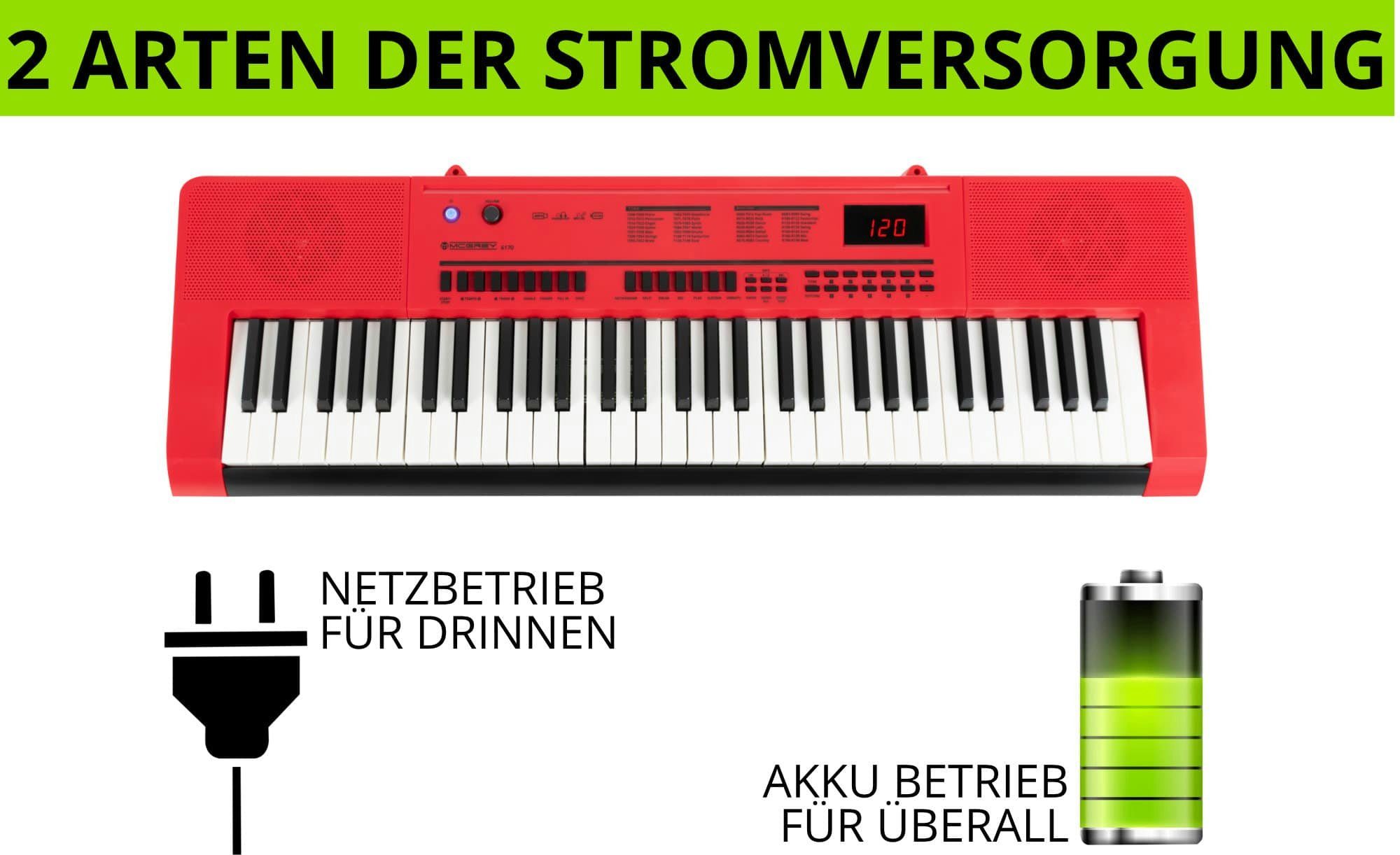 McGrey Home-Keyboard 6170 Akku-Keyboard - 61 Tasten-Keyboard mit integriertem Akku (Spar-Set, inkl. X-Ständer, Kopfhörer & Keyboardschule), MP3-Player via USB-Stick mit Begleitautomatik & Lernfunktion