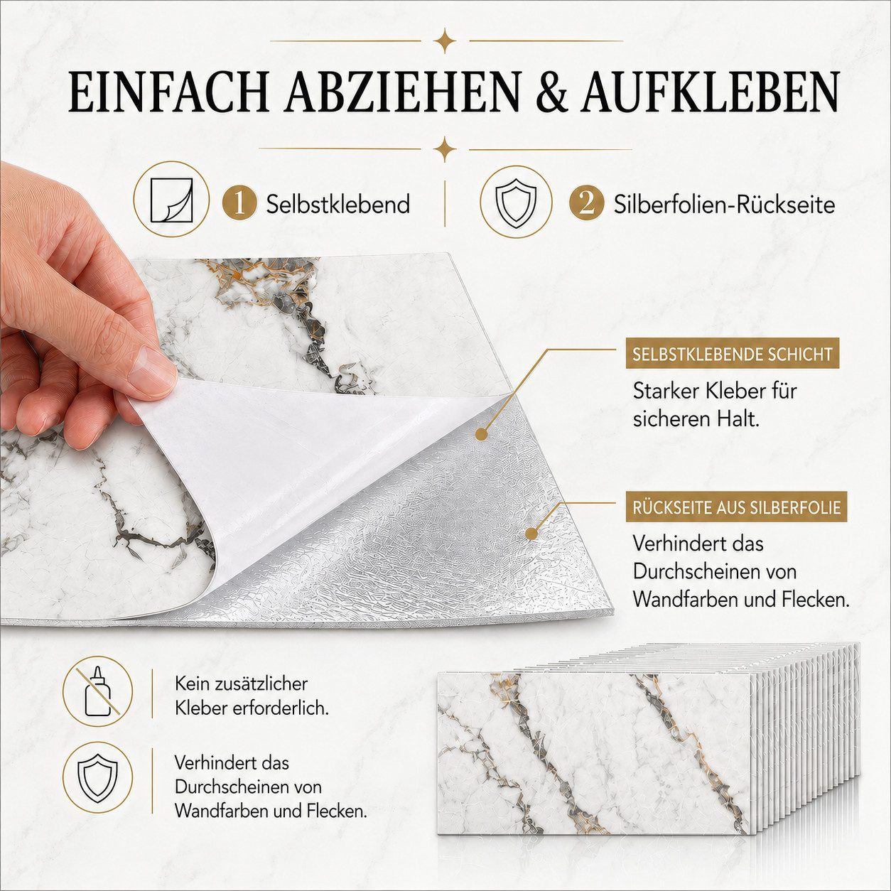 BlingBin Wandpaneel 20 Stück Wandaufkleber selbstklebend, klebepaneele 60 x 30 cm, BxL: 30x60 cm, 0,18 qm, (20er Set Wandpaneele, 20-tlg., wanddekor) wandverkle – Bild 5 von 5