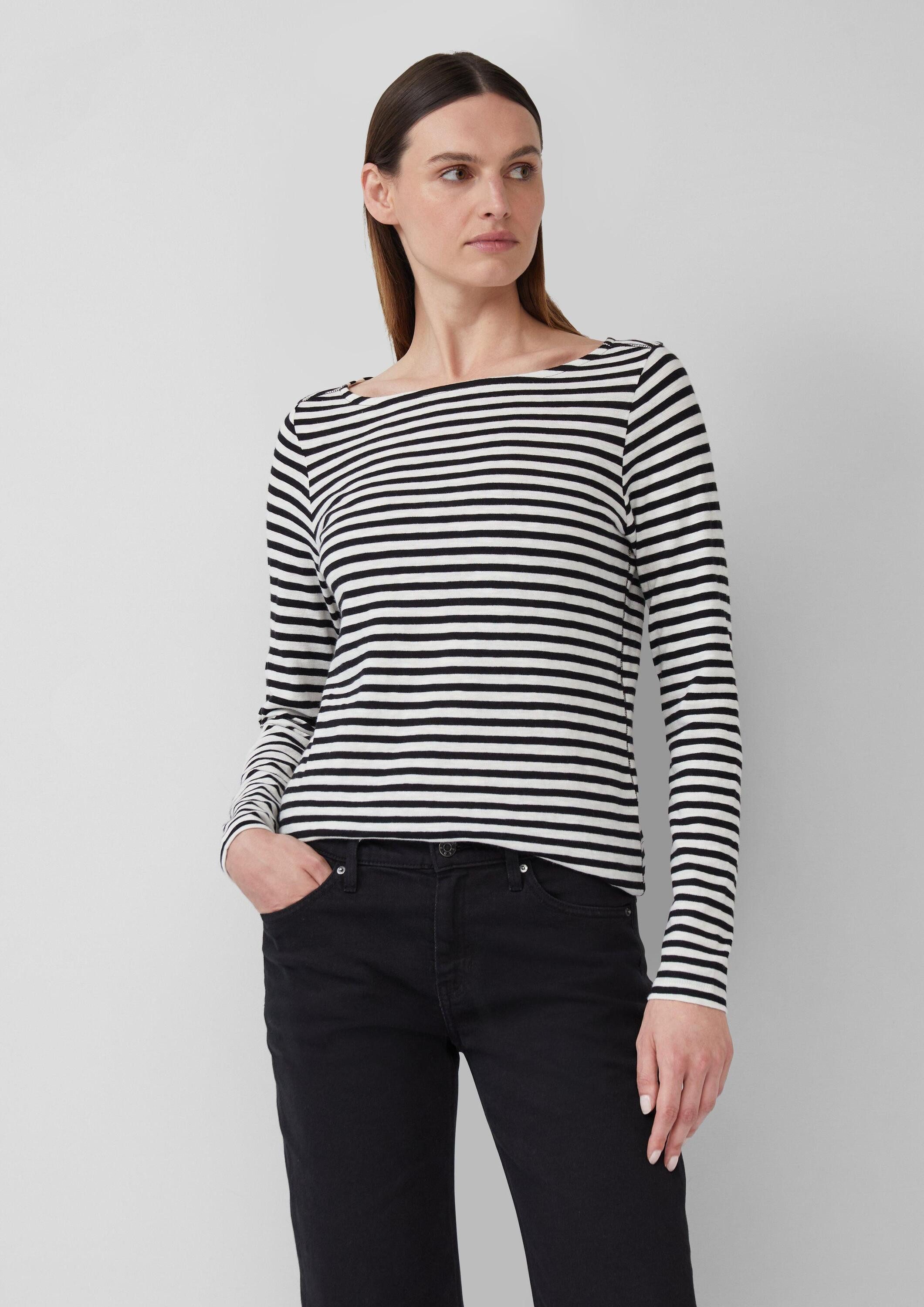 s.Oliver Langarmshirt T-Shirt Gestreiftes Langarmshirt aus Flammgarn mit U- günstig online kaufen