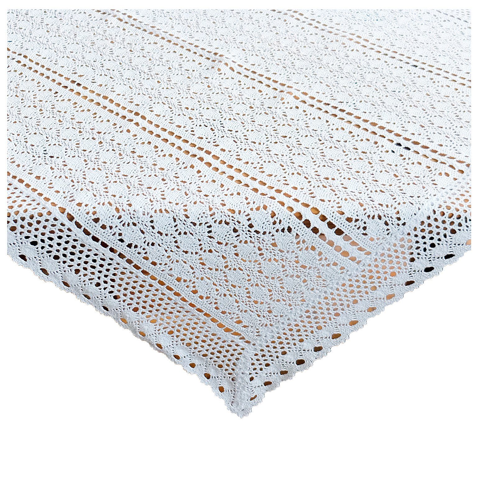 heimtexland Tischdecke heimtexland ® Tischwäsche Häkelspitze Landhaus Tischdeko Vintage Häkel (Stück 1-tlg, 1), Boho Mitteldecke 85x85 Makramee Borte Häkel Spitze Tischdeko