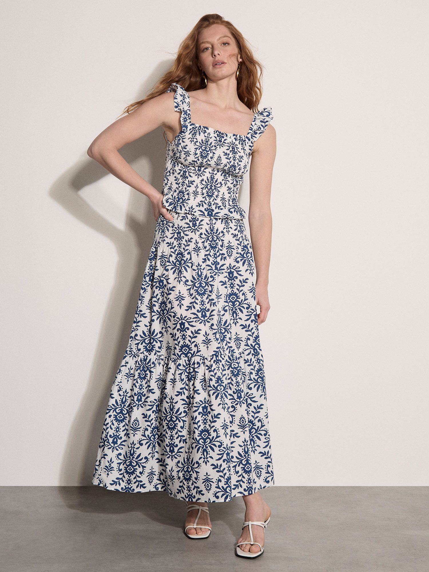 Apricot Maxirock Maxirock mit Ikat-Print und Stufen