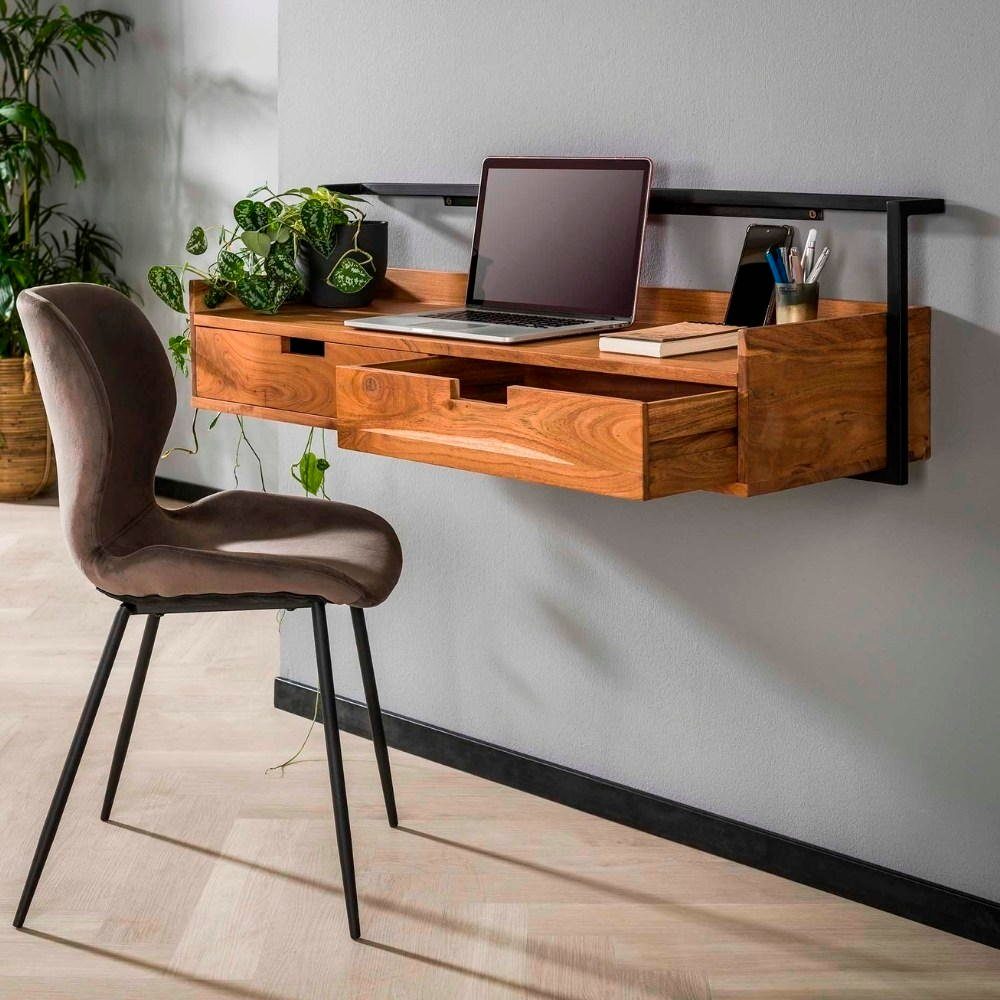 Natur-dunkel Schreibtisch in RINGO-Living Schreibtisch mit Lolei Schubladen und, Möbel Massivholz 2