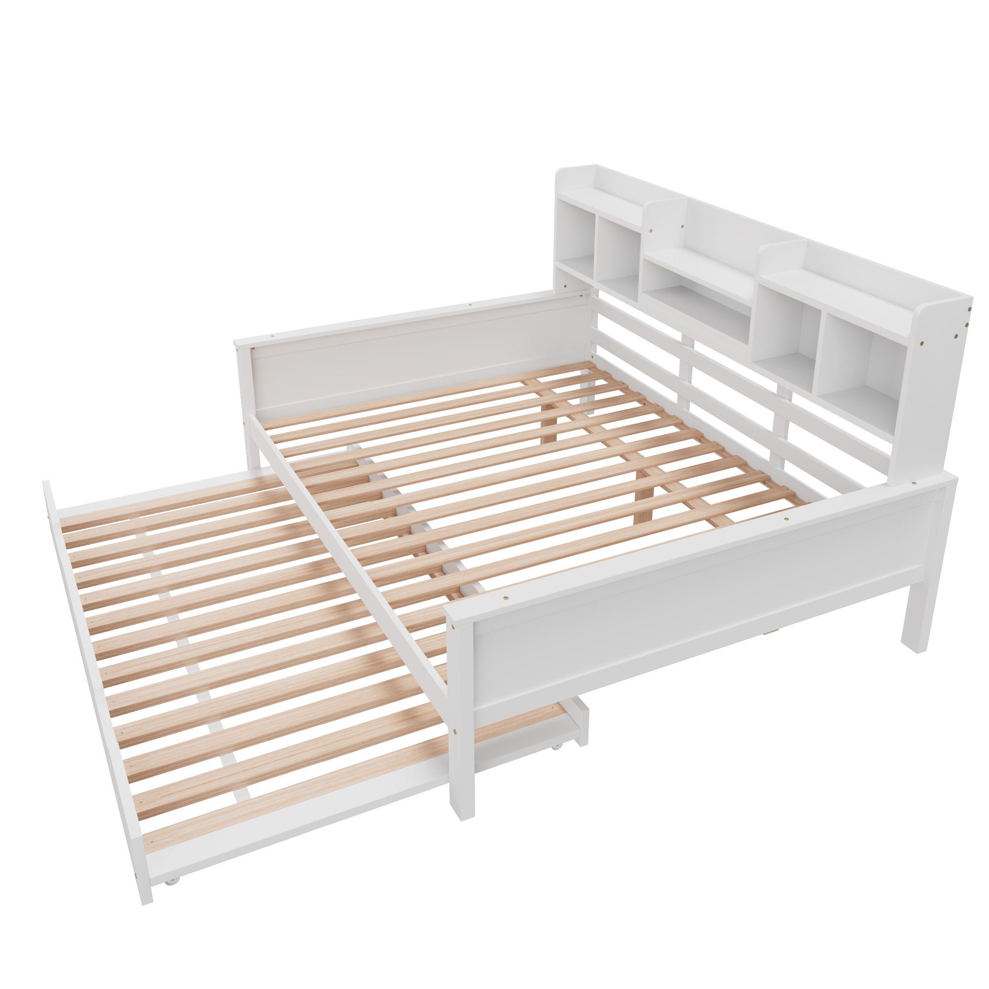 EXTSUD Ausziehbett Ausziehbares Massivholz-Schlafsofa mit Stauraum & Lattenrost, mit Staufach und Lattenrost, Kiefer Multifunktionsbett, Einzelbett