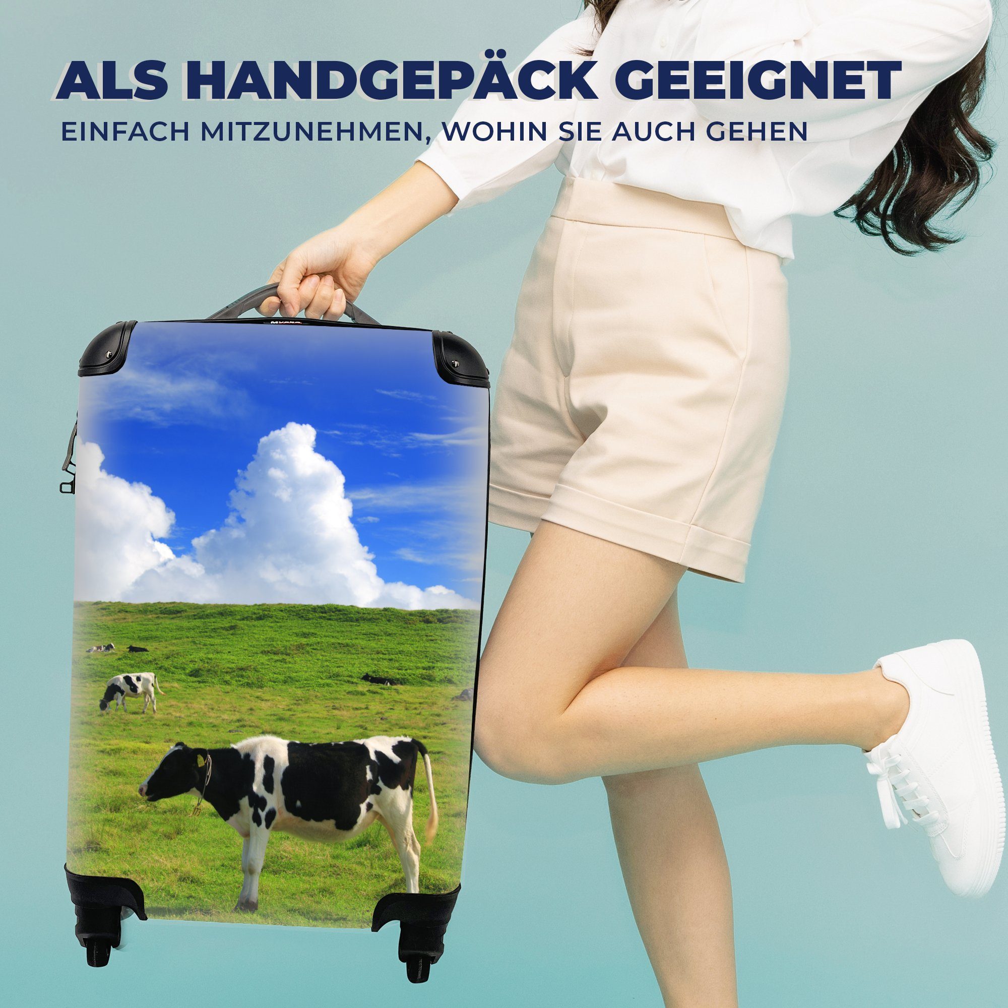 MuchoWow - Ferien, Handgepäckkoffer Gras, Rollen, mit Handgepäck - Reisetasche rollen, Nutztiere für Kühe 4 Trolley, Reisekoffer