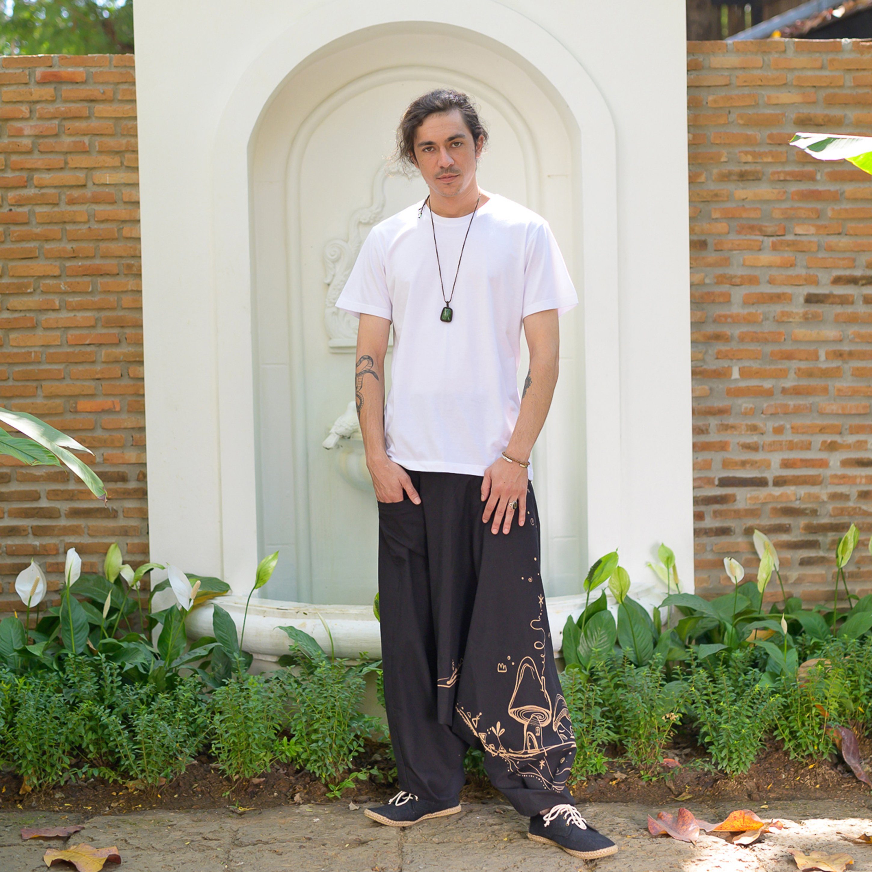 virblatt Haremshose Aladinhose Damen & Haremshose Herren, Baumwolle, Goa Hose Sommerhose Tasche mit Reißverschluss