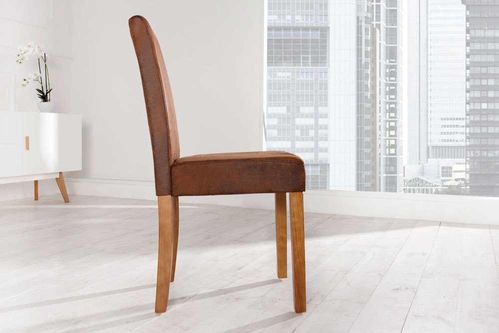 riess-ambiente Esszimmerstuhl GENUA whisky braun/natur - Microfaser, Massivholzbeine, Design, Vintage Look mit robuster Verarbeitung – ideal für Esszimmer & Küche