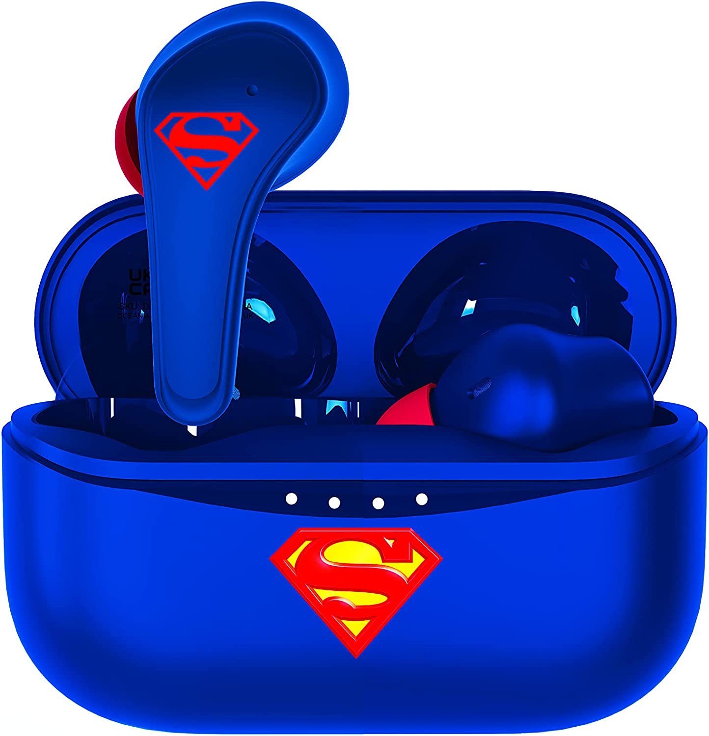 OTL DC Superman Bluetooth V5.0 Kinder-Kopfhörer mit Ladebox In-Ear-Kopfhörer (ja, Bluetooth, True Wireless, Hochwertiger Sound, Leichtes Gewicht)