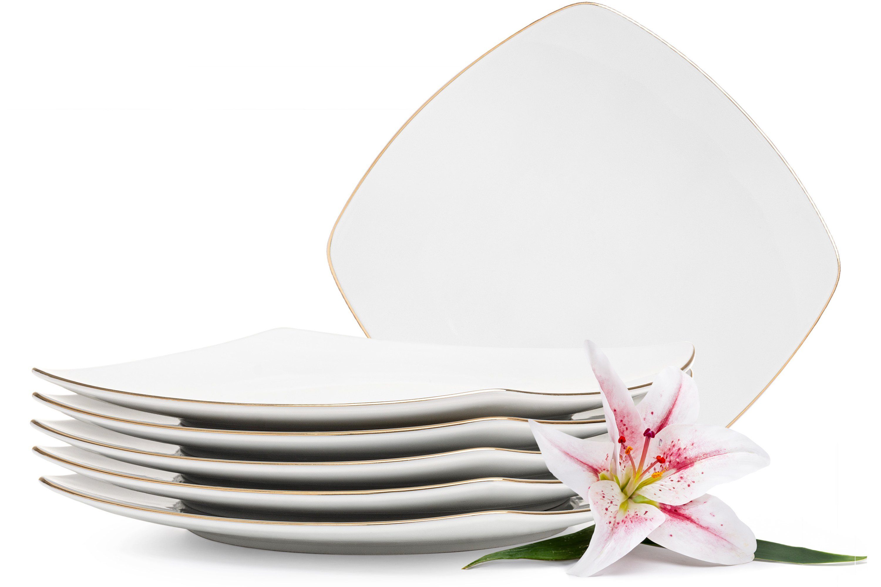 KONSIMO® Тарелки-Set CARLINA Тарелка обеденная Geschirr-Set (6-tlg), 6 Personen, Porzellan, Handwäsche, quadratisch, Elegant