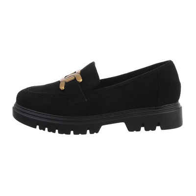 Ital-Design Damen Mokassins Freizeit Slipper Blockabsatz Mokassins in Schwarz