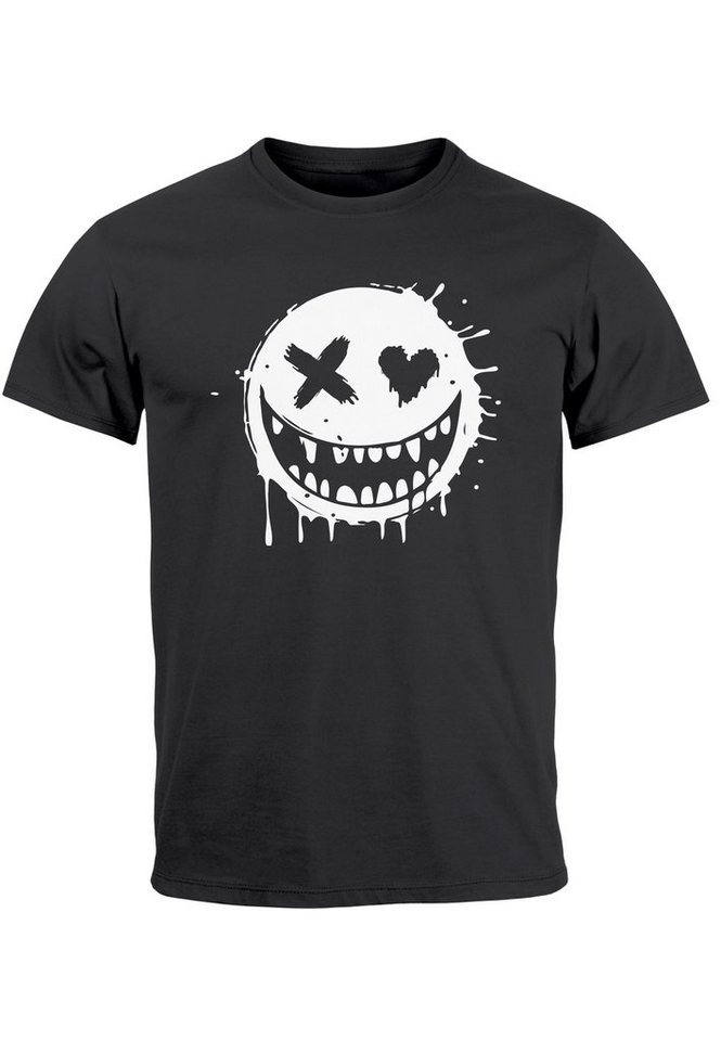Neverless Aufdruck Print-Shirt Printshirt Drip Face Herren mit Fashi Motiv Smiling Print Print T-Shirt