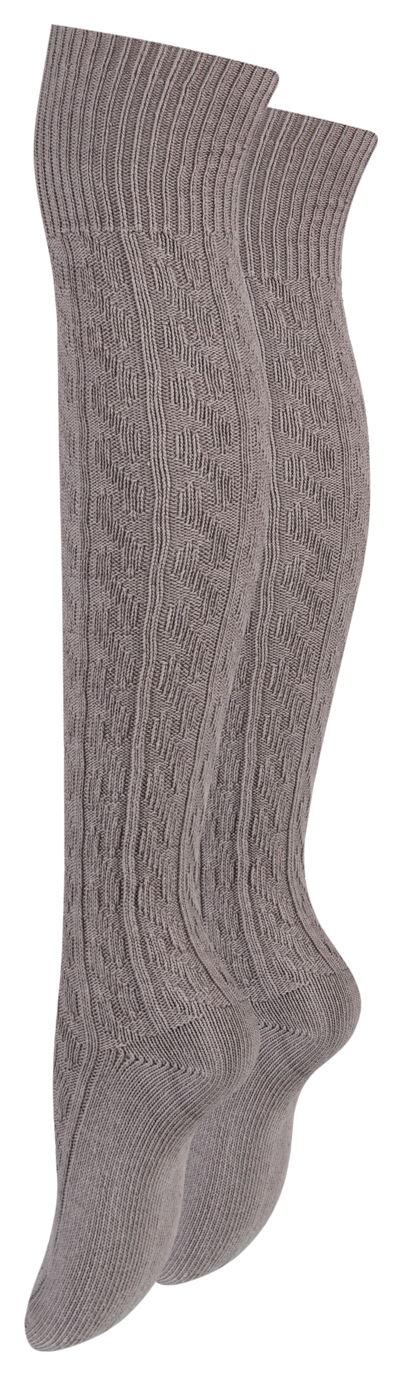Paolo Renzo Overknees mit Zopfmuster Uni - Pique-Komfortbund) Atmungsaktive Strümpfe (1-Paar, hochwertiger Overknee Damen Baumwolle aus Grau - Einheitsgröße breiter