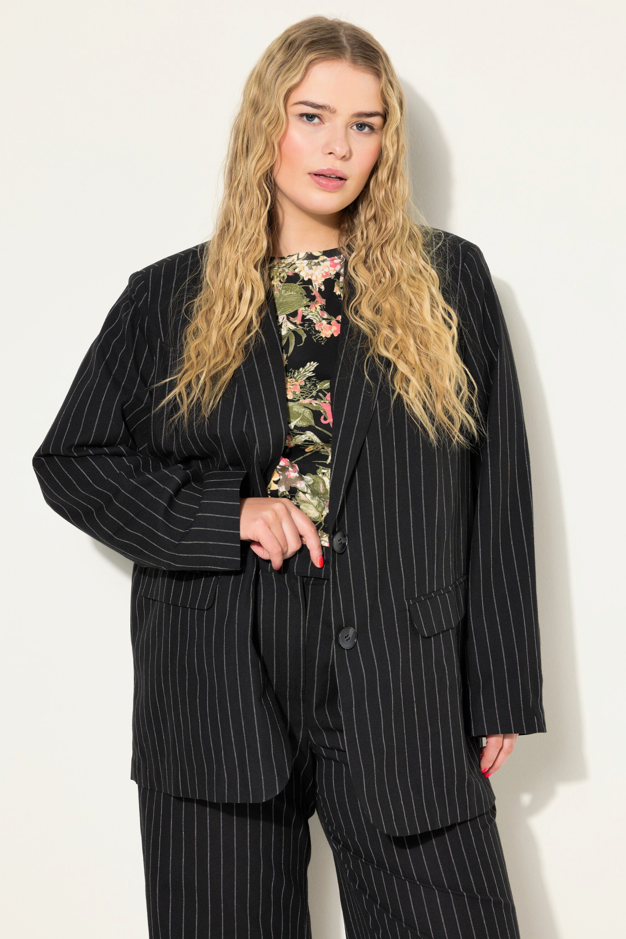 Blusenblazer Blazer Nadelstreifen doppelreihig Reverskragen