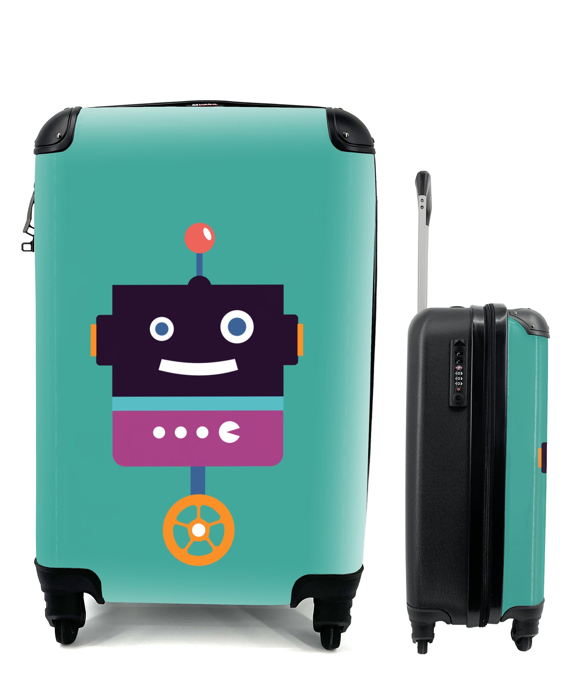 - - für Handgepäckkoffer Reisetasche mit Roboter Grün - 4 Jungen Reisekoffer MuchoWow Lila Trolley, rollen, Kinder, Handgepäck Rollen, - - Rad Ferien,