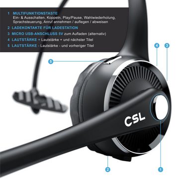 CSL Wireless-Headset (Bluetooth, Bluetooth Kopfhörer, Mikrofon, Ladestation, Noise Cancel & Multipoint)