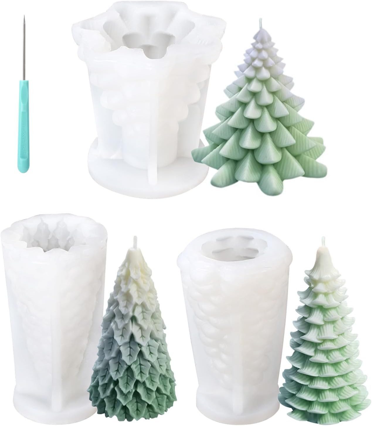 FOUORTUNATE-BEE Silikonform 3 Stück Weihnachten Kerzenform Silikon Weihnachtsbaum Kerzenform, (DIY Silikonform, Kerzen Formen Silikon für DIY Duftkerze), Kerzenformen zum Gießen Weihnachtsbaum für Weihnachten Deko