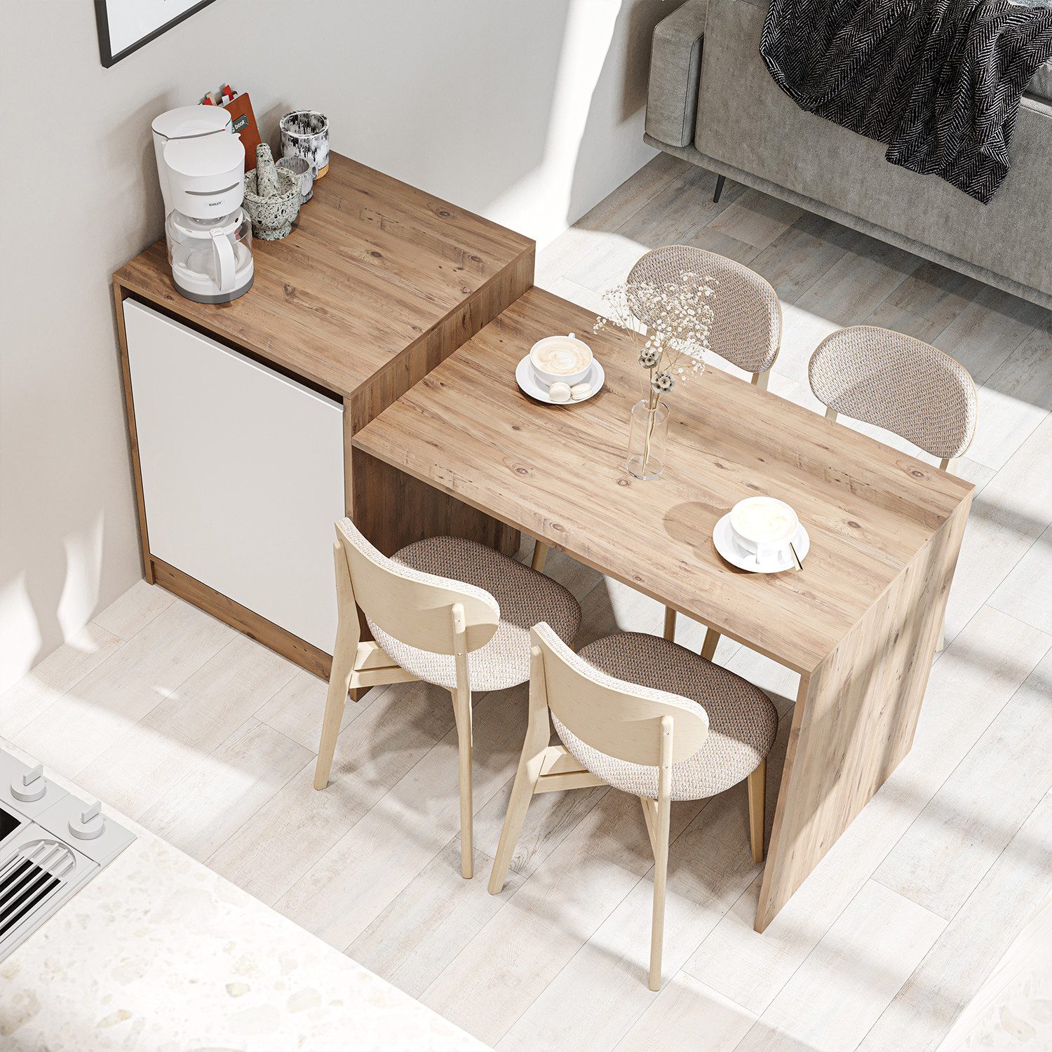 Roomart Küchentisch MILANO Kücheninsel 160 cm, Weiß-Eiche/braun
