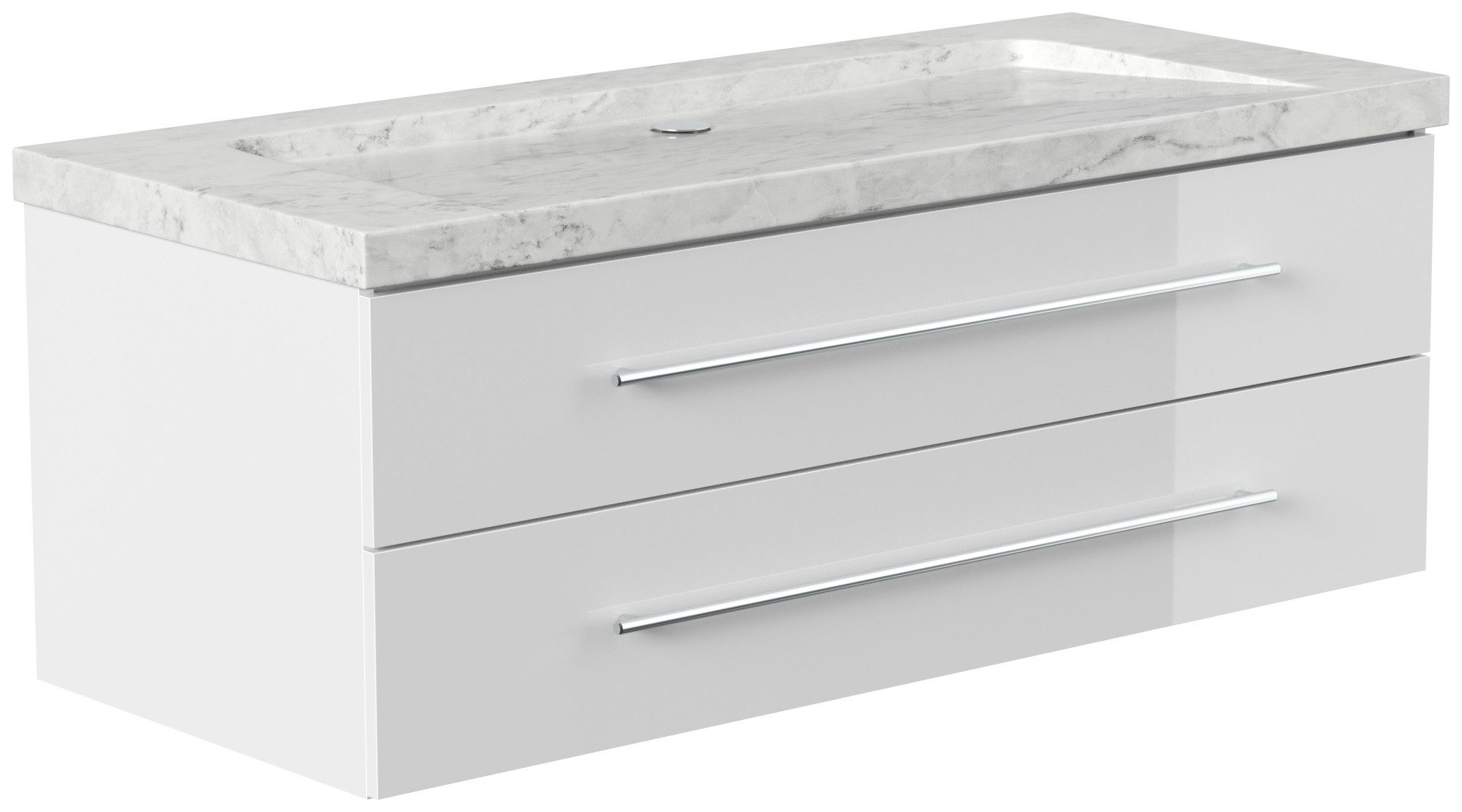 Magnolia Home Waschtisch Badmöbel Marmor Carrara White Damo 130 cm ohne Hahnloch SoftClose weiß