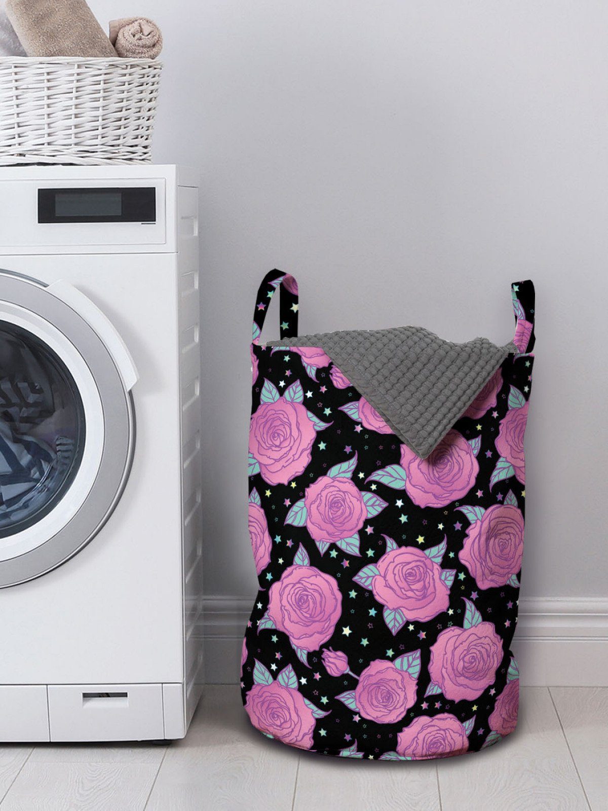 Waschsalons, Griffen Kordelzugverschluss mit Rose Wäschesäckchen für Wäschekorb Abakuhaus Blumen-Muster-Stern Blühender