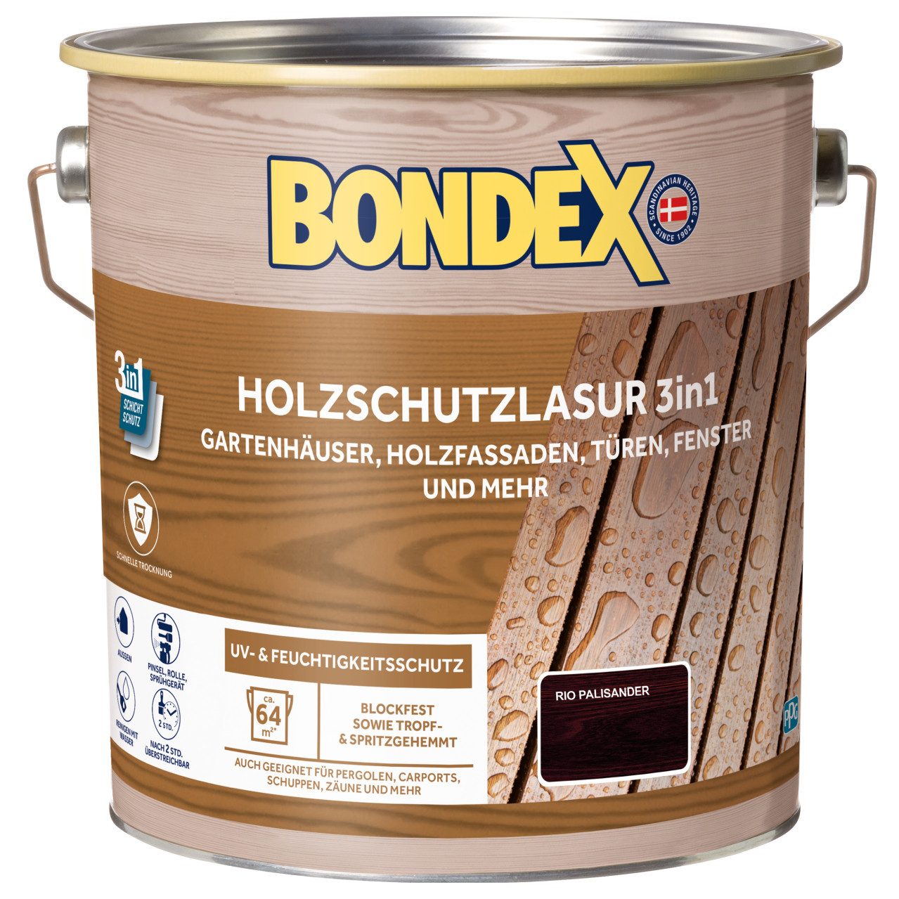 Holzschutzlasur Bondex Holzschutzlasur 3in1 4 L rio-palisander