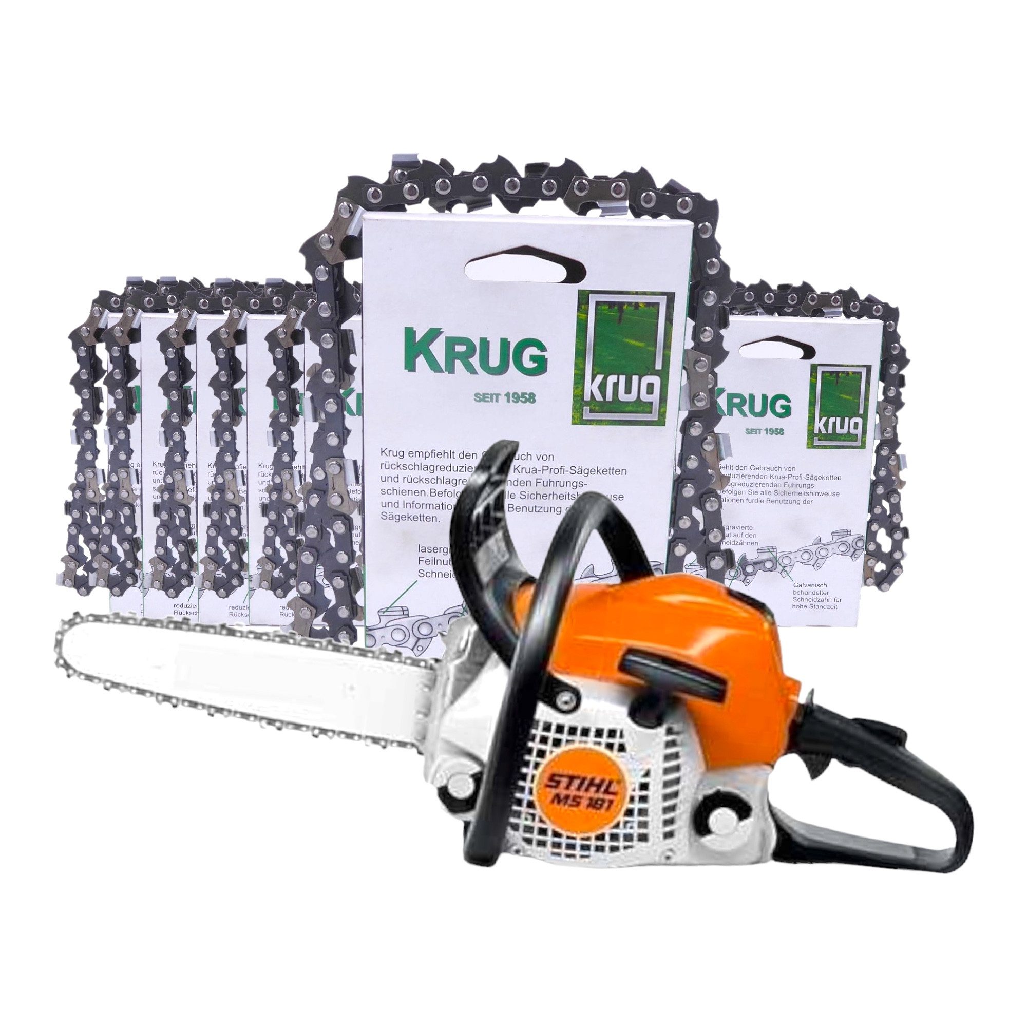 Fritz Krug Benzin-Kettensäge Set: Stihl MS 182 Motorsäge + 20 Profi C Sägeketten (30 cm)