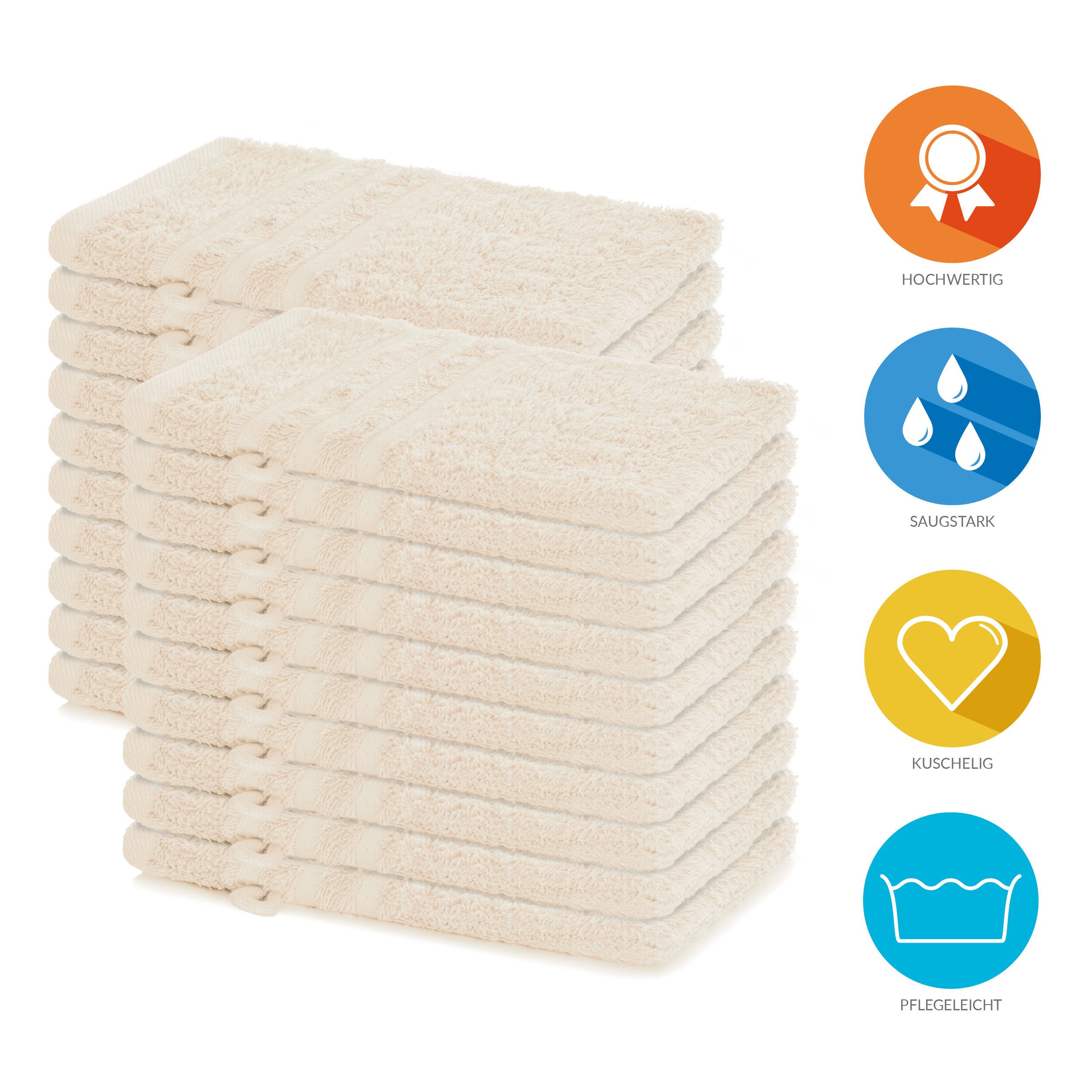 Lavea Waschhandschuh 20er Set Waschhandschuhe, 15 x 21 cm, Elena-Frottierserie, Waschlappen, (20-St), 500 g/m² Frottier, weich & saugstark, pflegeleicht