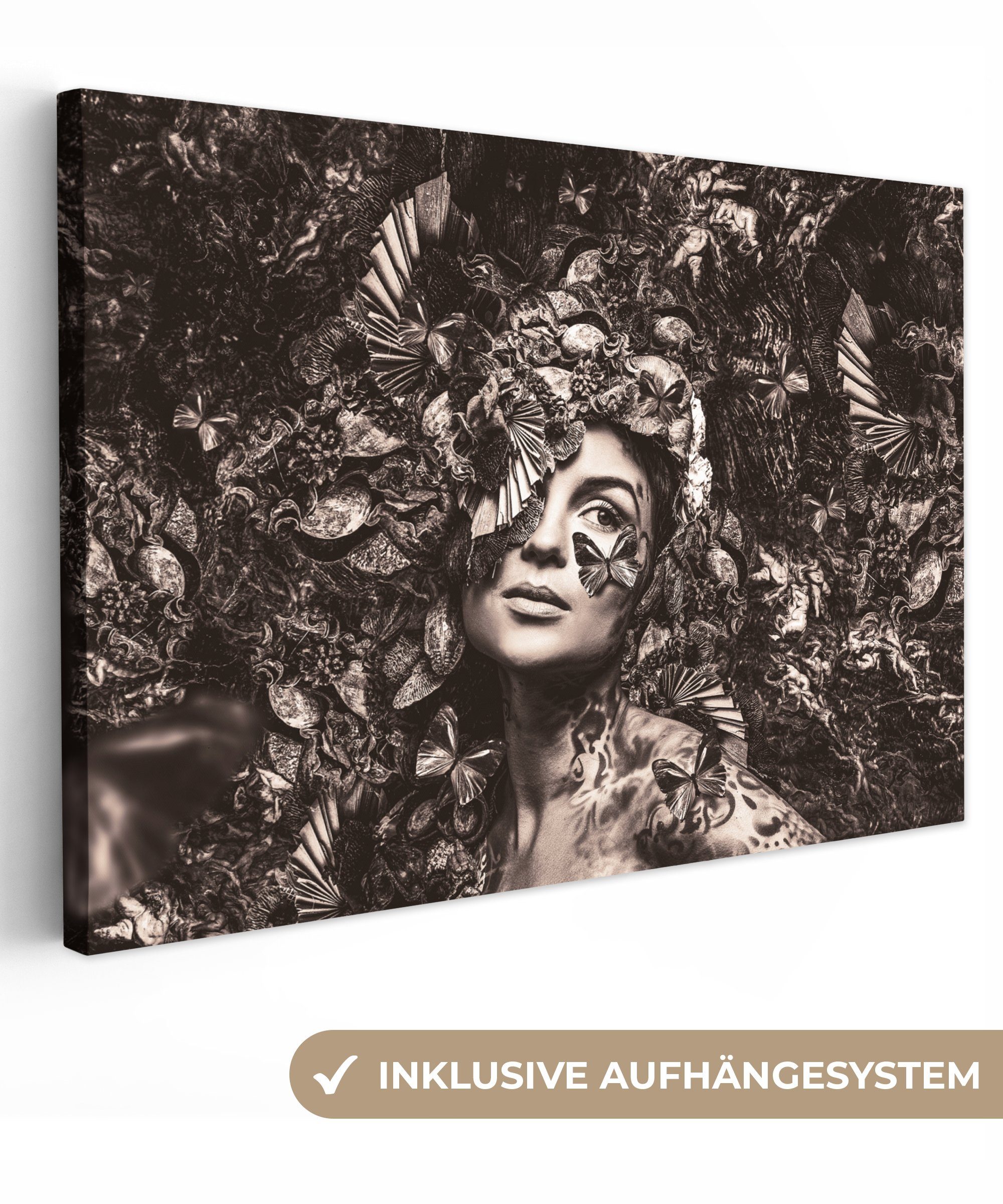 OneMillionCanvasses® Leinwandbild Frau - Sepia - Luxus, (1 St), Wandbild Leinwandbilder, Aufhängefertig, Wanddeko, 30x20 cm