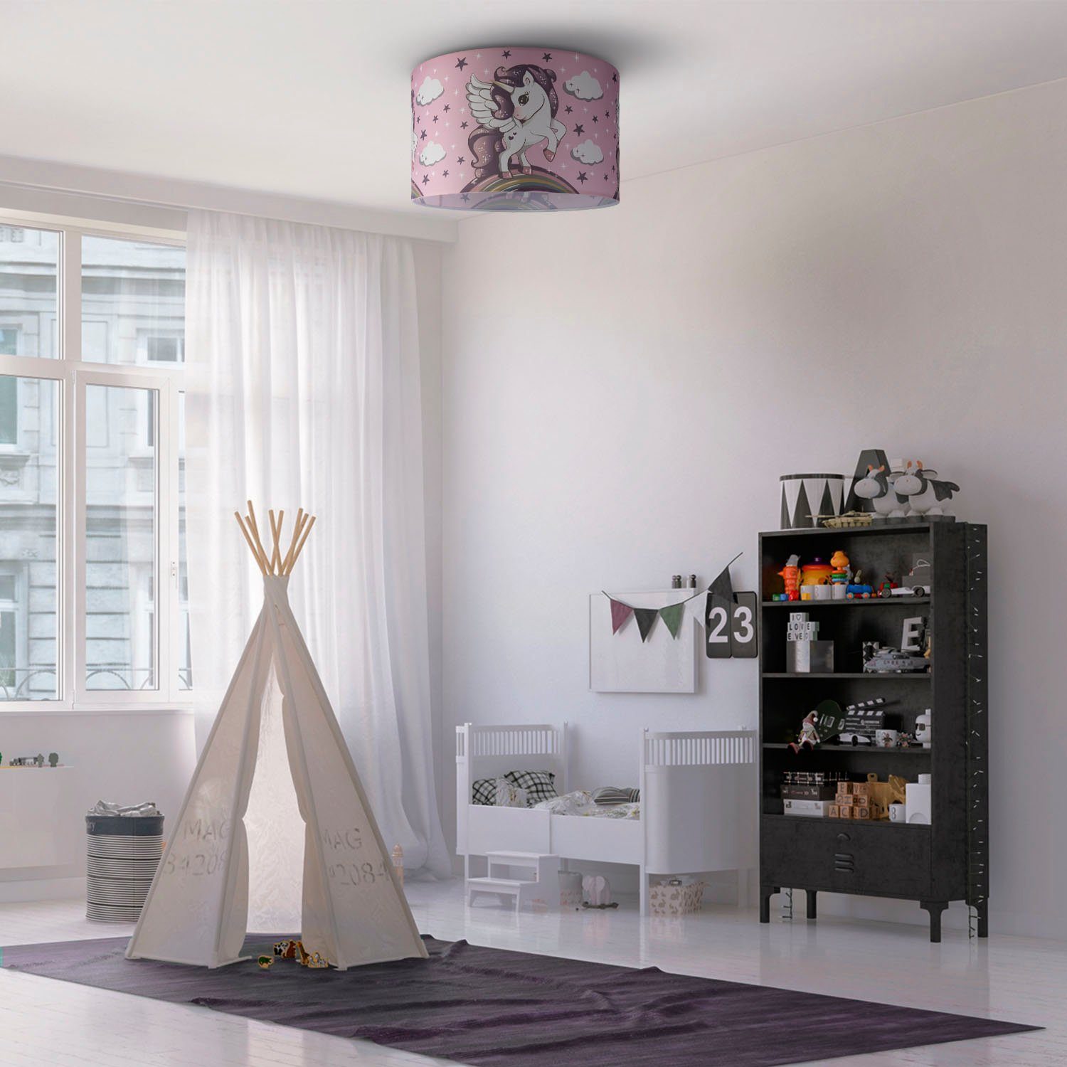 Deckenleuchte Kinderzimmer 213, Leuchtmittel, Home ohne LED Paco Hugo Mit Kinderlampe E27 Lampe Einhorn, Cosmo