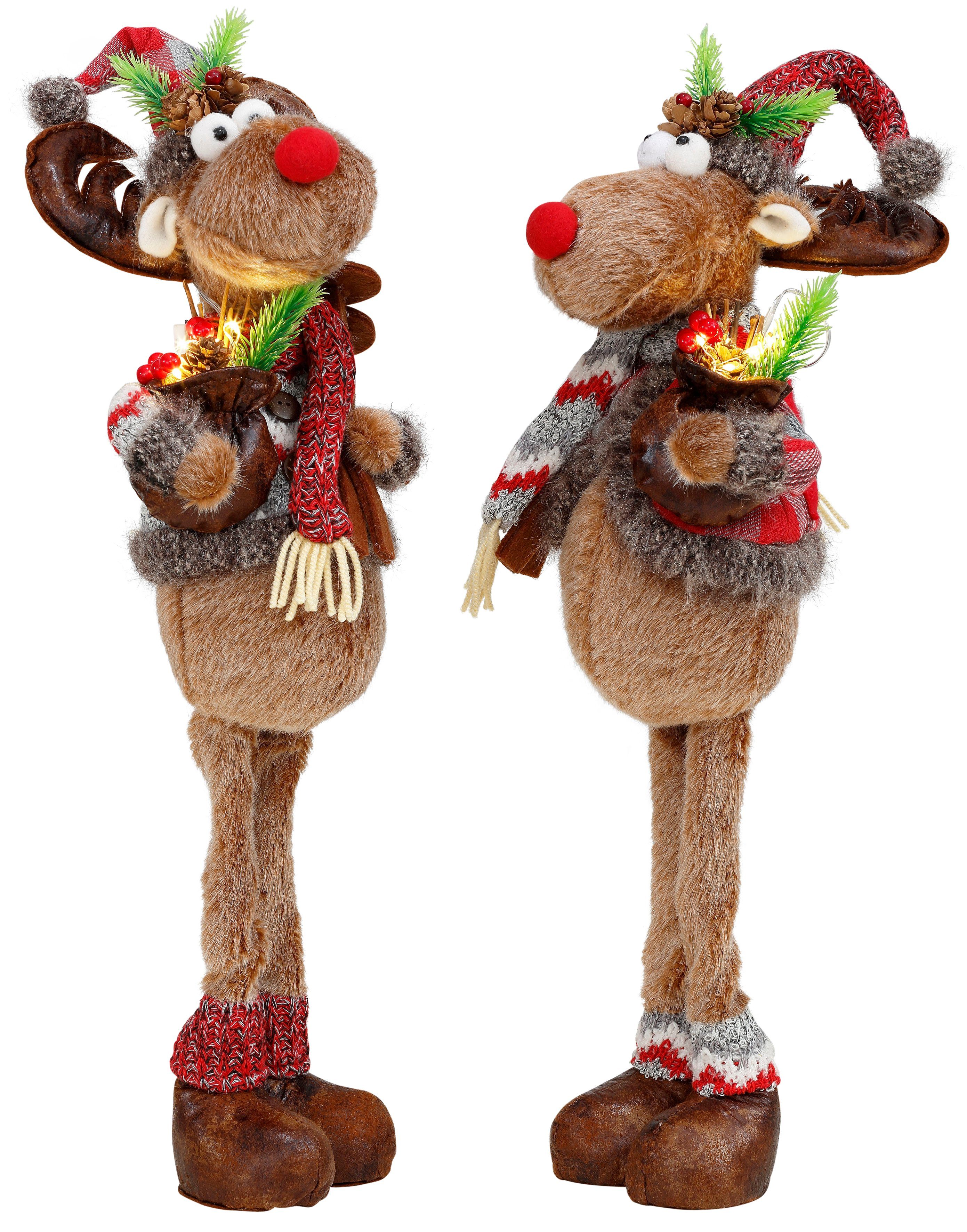 BONETTI LED Dekofigur Weihnachtsdeko, LED fest integriert, Warmweiß, Rentiere mit Skiern in der Hand, 2er Set | Leuchtfiguren