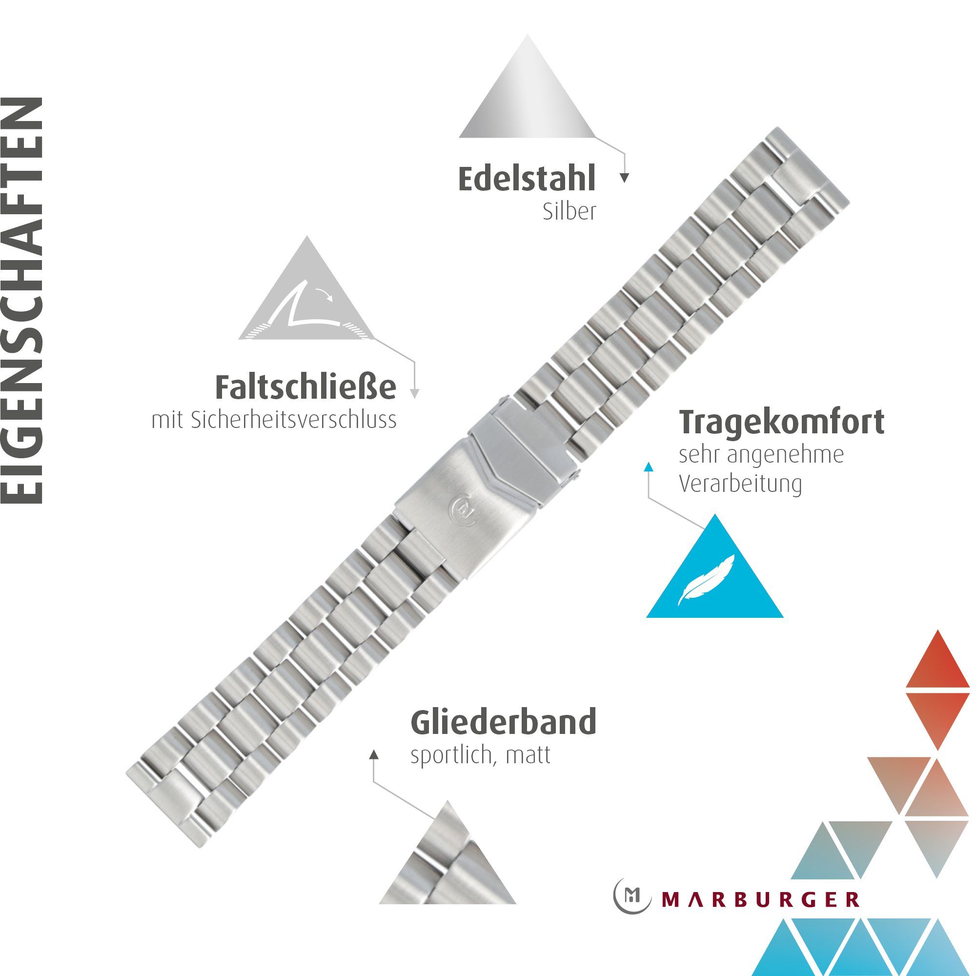 MARBURGER Uhrenarmband 22mm Edelstahl Silber günstig online kaufen