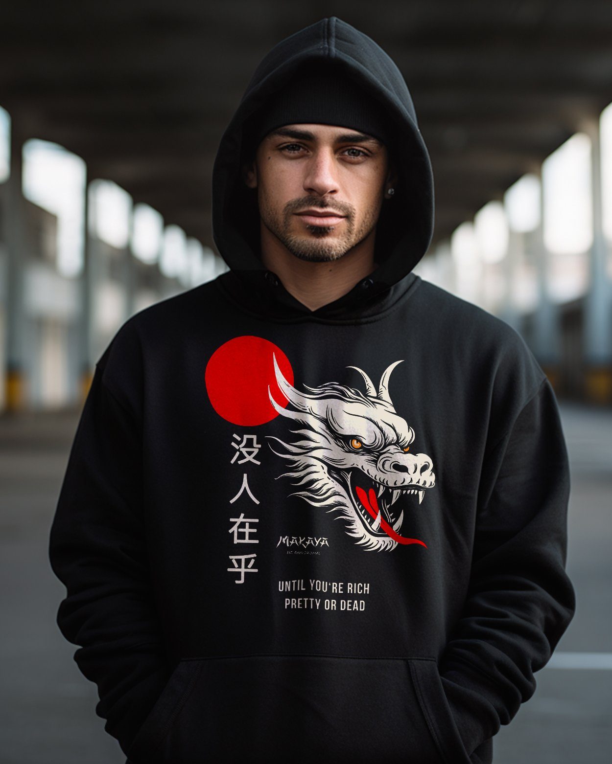 MAKAYA Kapuzenpullover Herren Drachen Shirt mit chinesischen Schriftzeichen günstig online kaufen