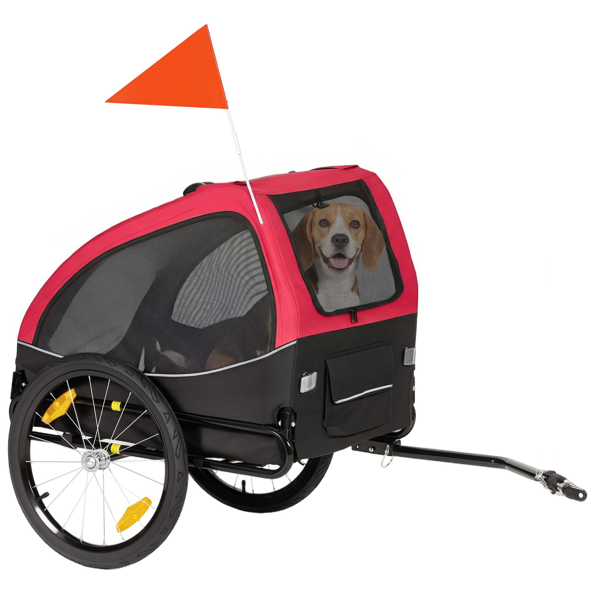 PawHut Fahrradhundeanhänger Hundeanhänger Faltbar Fahrradanhänger mit Reflektoren, Rot, für Hunde bis 20 kg Blau