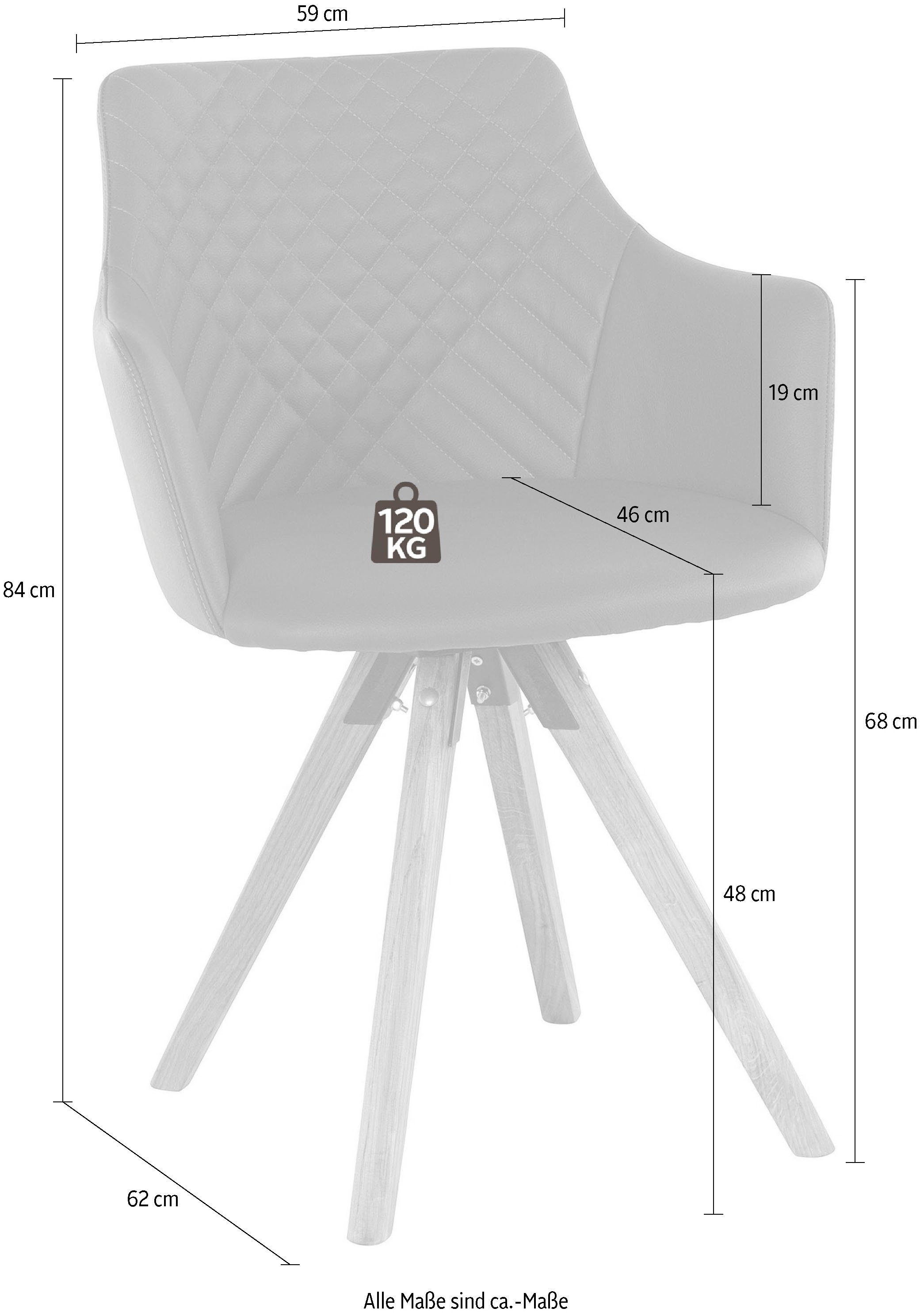 Home affaire Armlehnstuhl LISABON (Set, 2 St), mit Drehfunktion, Bezug aus Leder, Gestell aus Eiche Massivholz geölt