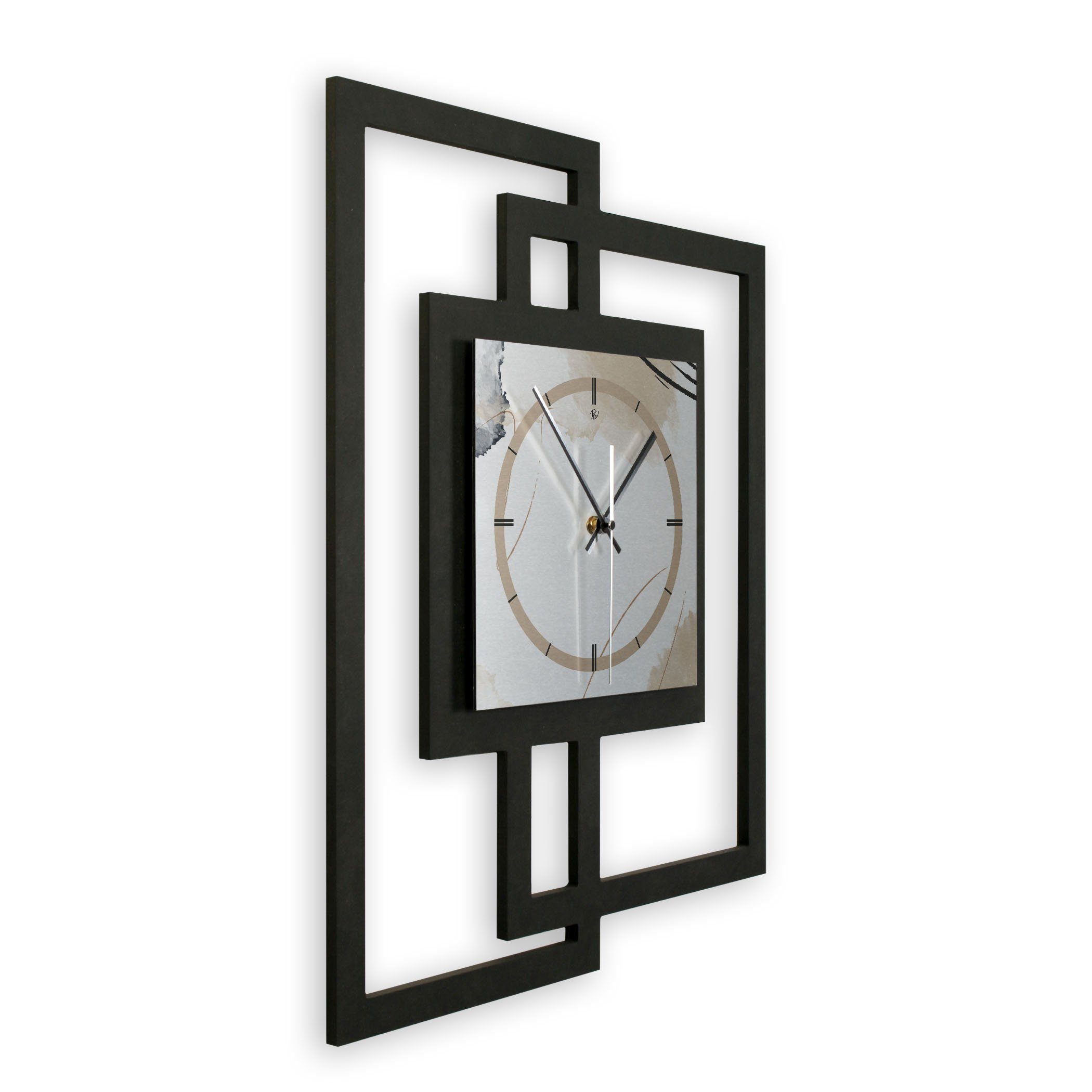 Kreative Feder Wanduhr Design-Wanduhr „Abstract Elegance“ in modernem Metallic-Look (ohne Ticken; Funk- oder Quarzuhrwerk; elegant, außergewöhnlich, modern)