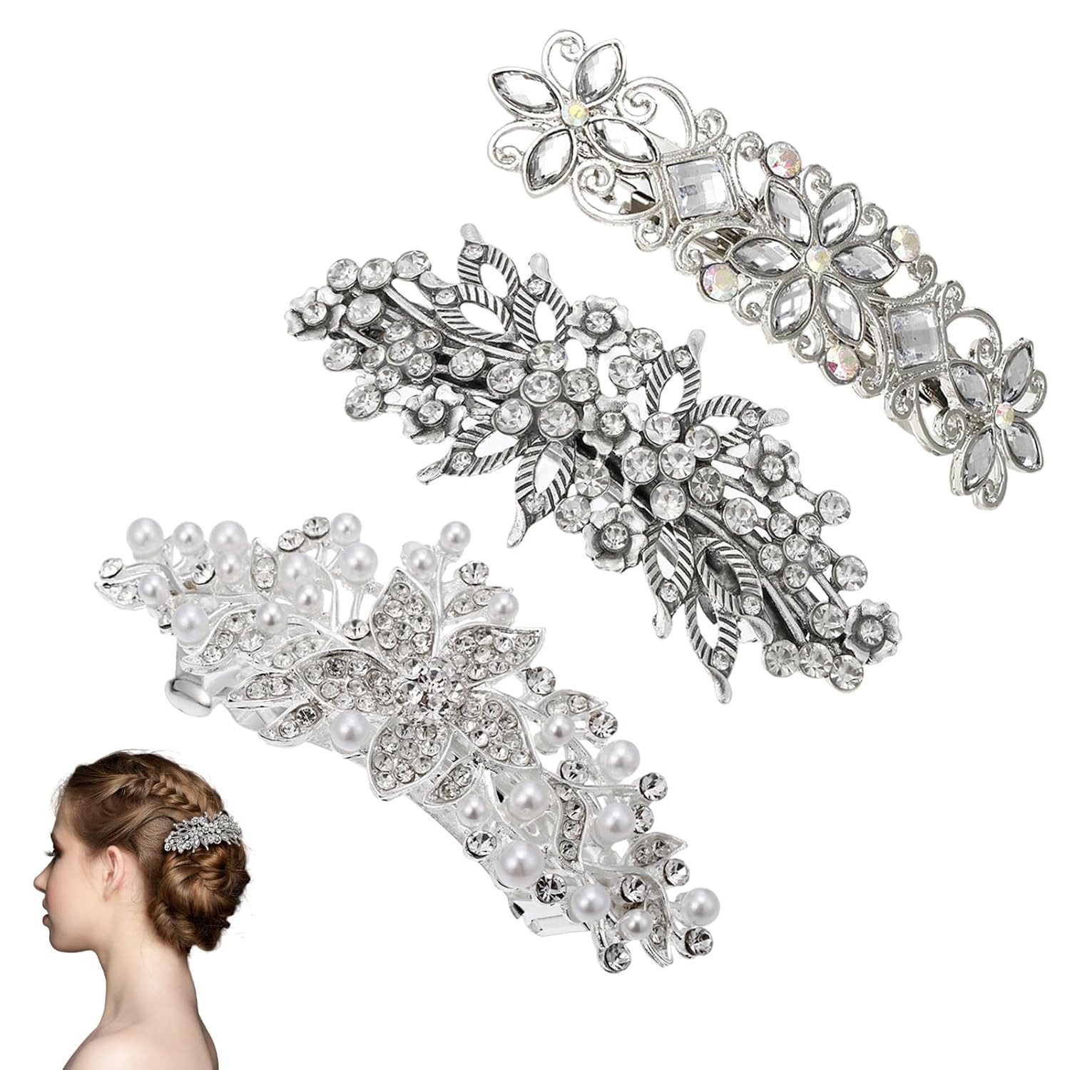 Coonoor Haarspange 3 Stück Haarschmuck Hochzeit Haarspangen Silber für Hochzeit, 3-tlg.