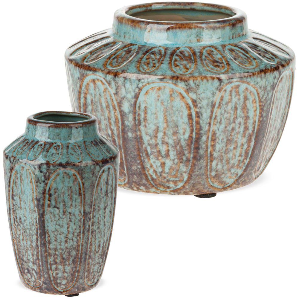 türkis cm HOME Blumenvase & HOBBY (1 15x11 Blumentopf Vase matches21 Ø St) Keramikvase strukturiert