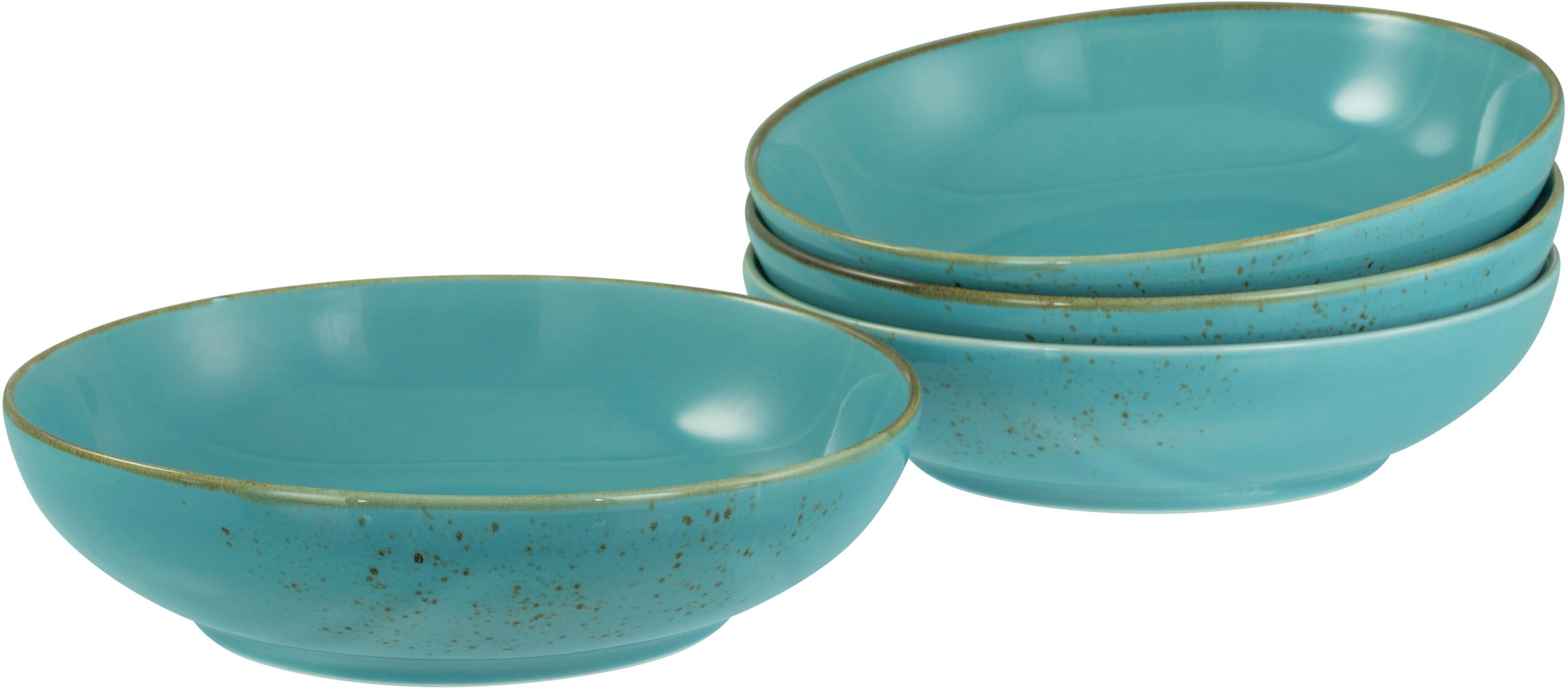 CreaTable Schale Nature Collection, Poke Bowl, Ø 22,5 cm, 4-tlg, Steinzeug, (Set, 4-tlg), Handwerklicher Look, Vintage, Höhe 5 cm