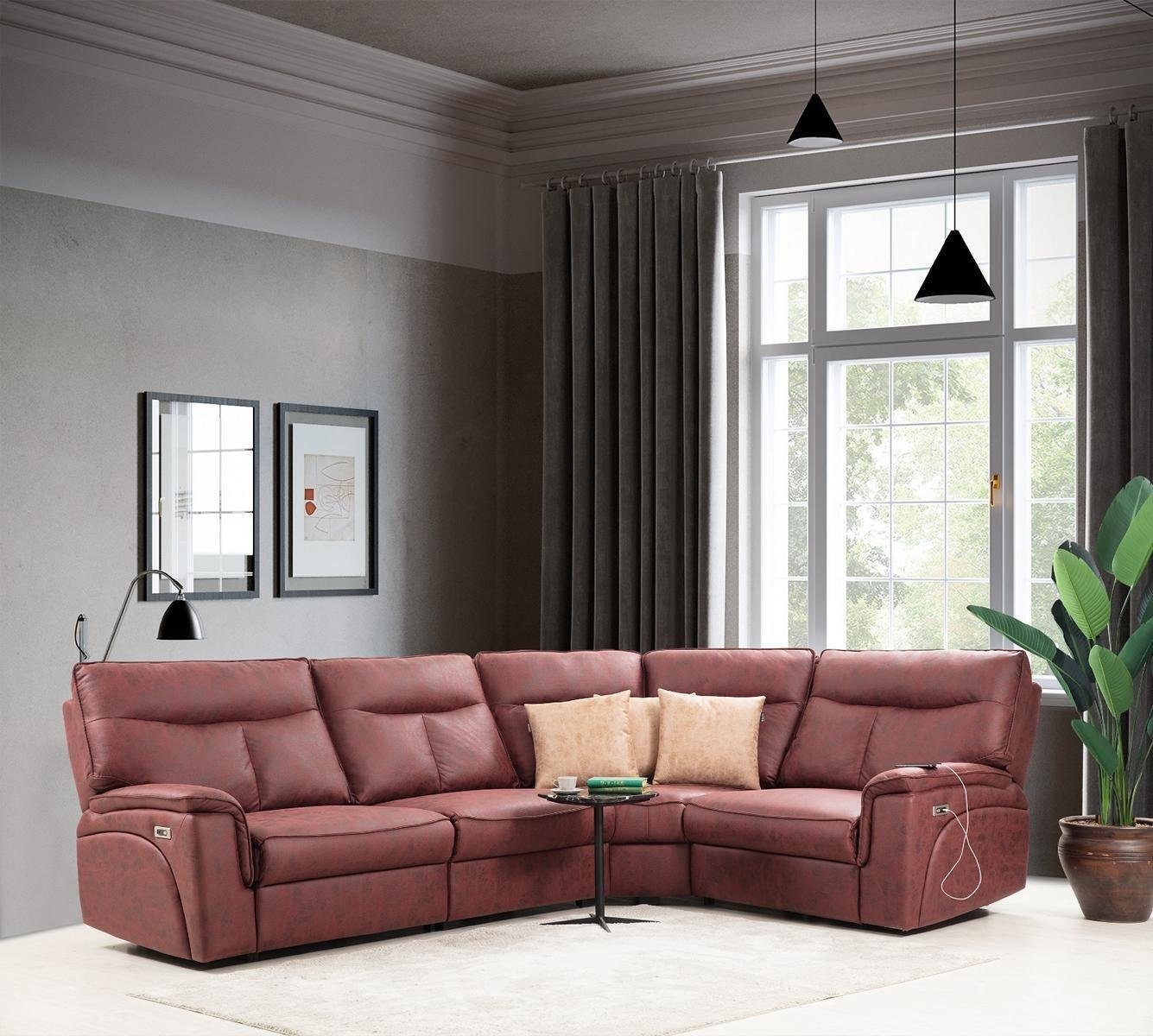 JVmoebel Ecksofa Luxus Ecksofa Rot Sofa Couch L-Form Modern Polstermöbel, 4 Teile, Made in Europa