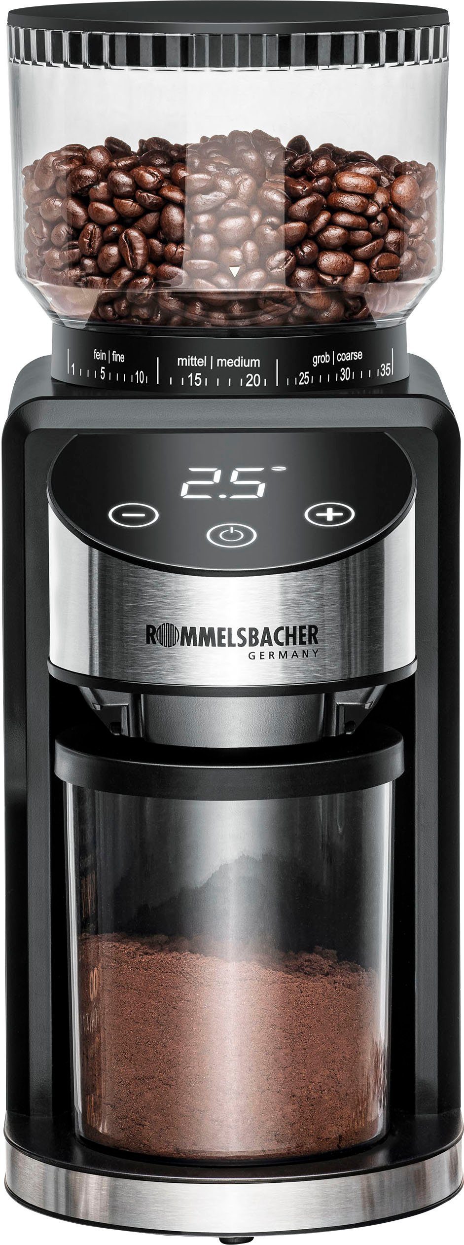 Rommelsbacher Antistatik-Funktion, 220 g Kegelmahlwerk, 400, Mahlgrade 35 EKM Kegelmahlwerk, mit 200 W, Kaffeemühle Bohnenbehälter,