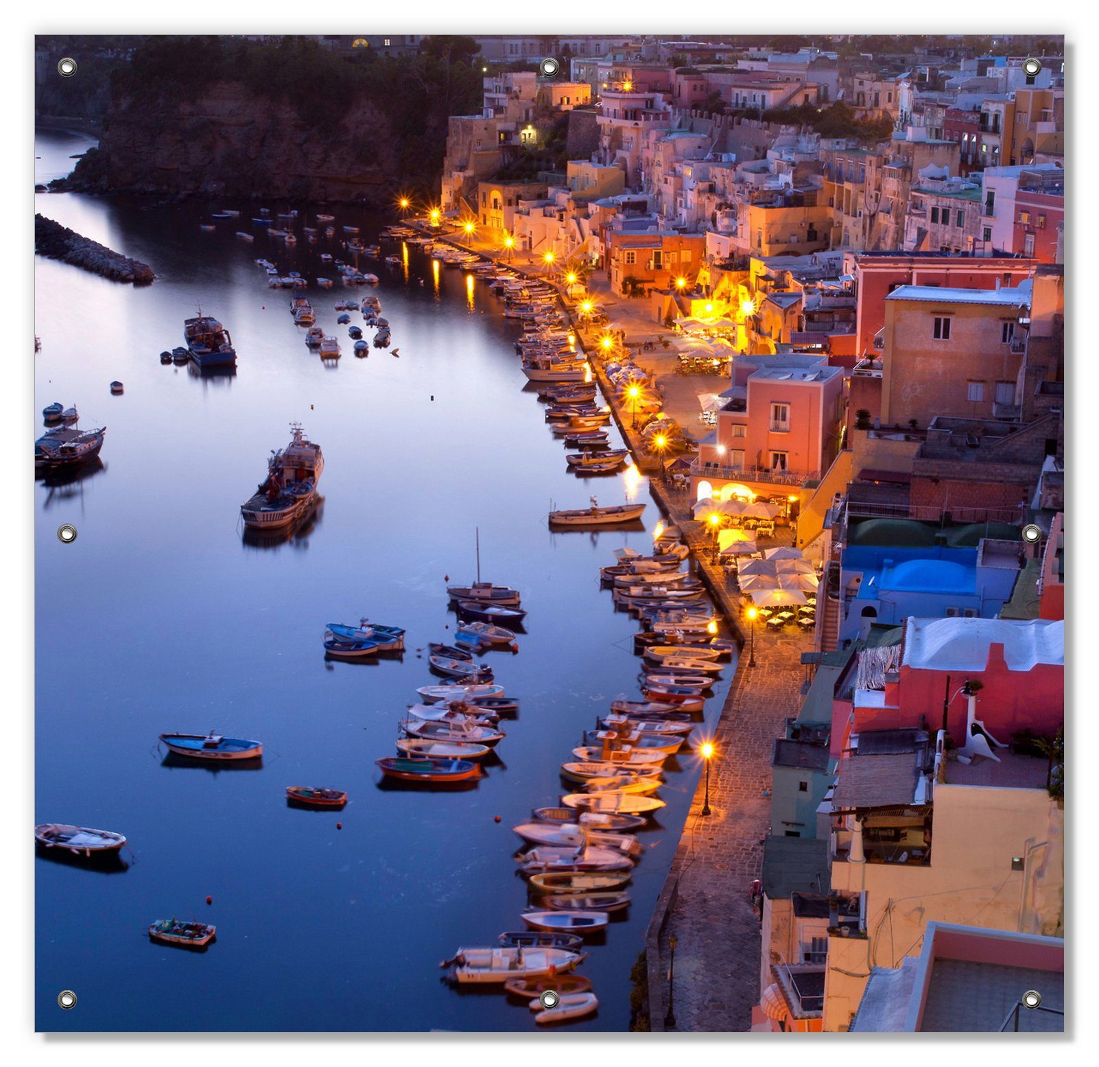 und - hell Wallario, Saugnäpfen, wiederverwendbar Hafen mit erleuchtet, Sonnenschutz blickdicht, Italien Nacht wiederablösbar bei