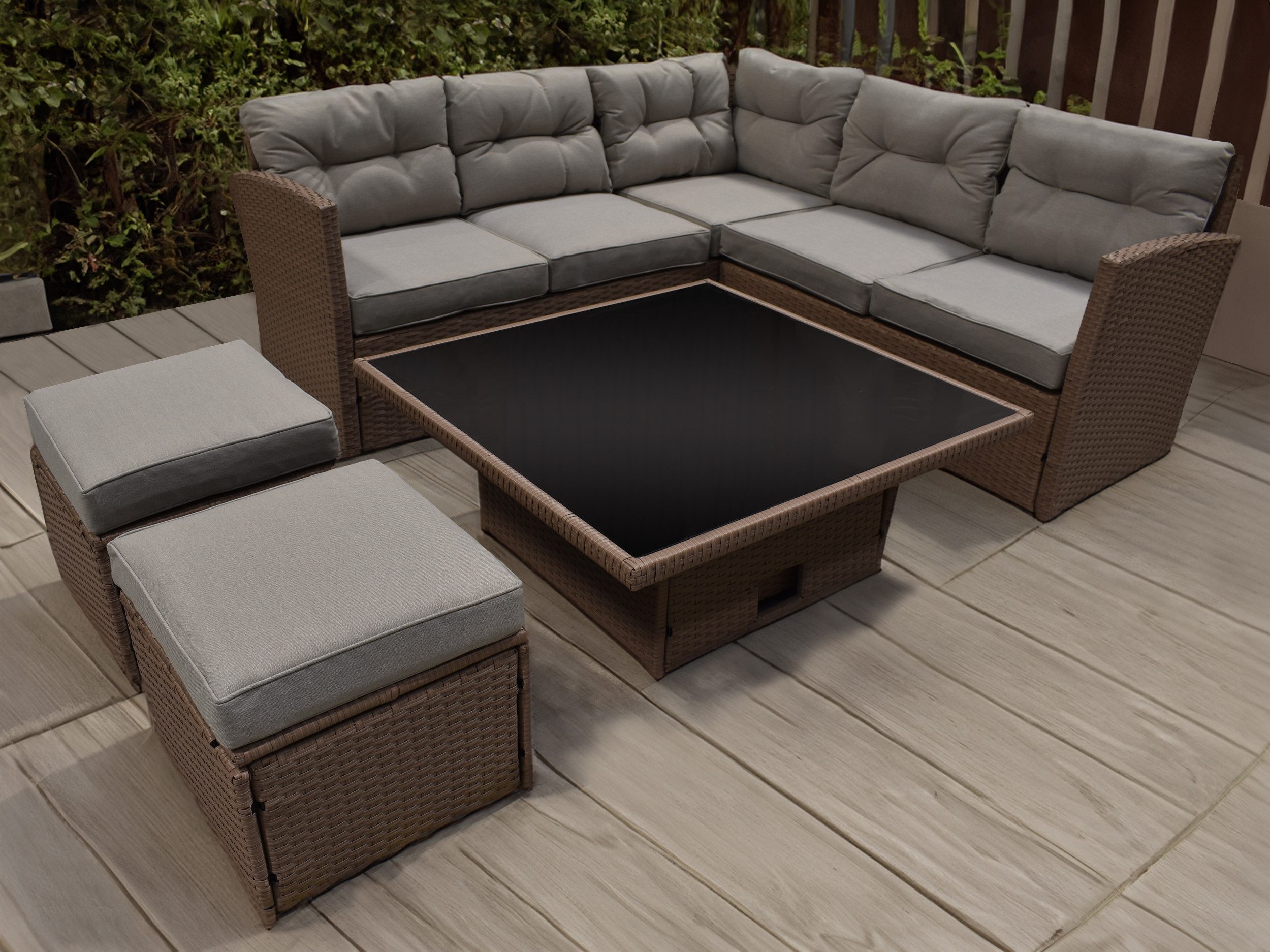 MKS MÖBEL GartenloungeSet URSA, (Set, 1 Ecksofa, 1 Tisch, 2 Hocker