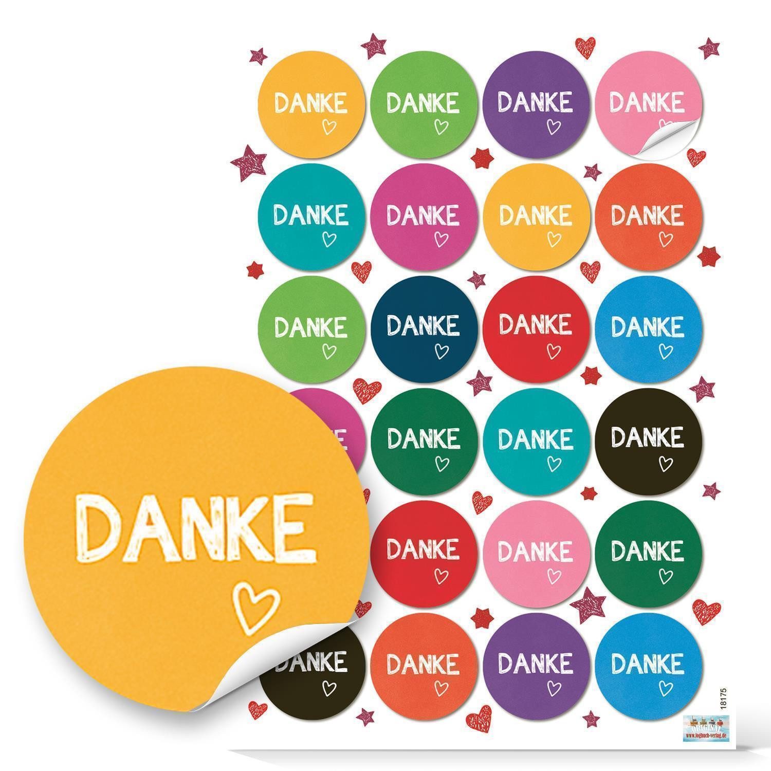 Logbuch-Verlag Aufkleber 24 DANKE Aufkleber bunt 4 cm Dankesaufkleber Dankeschön Sticker -