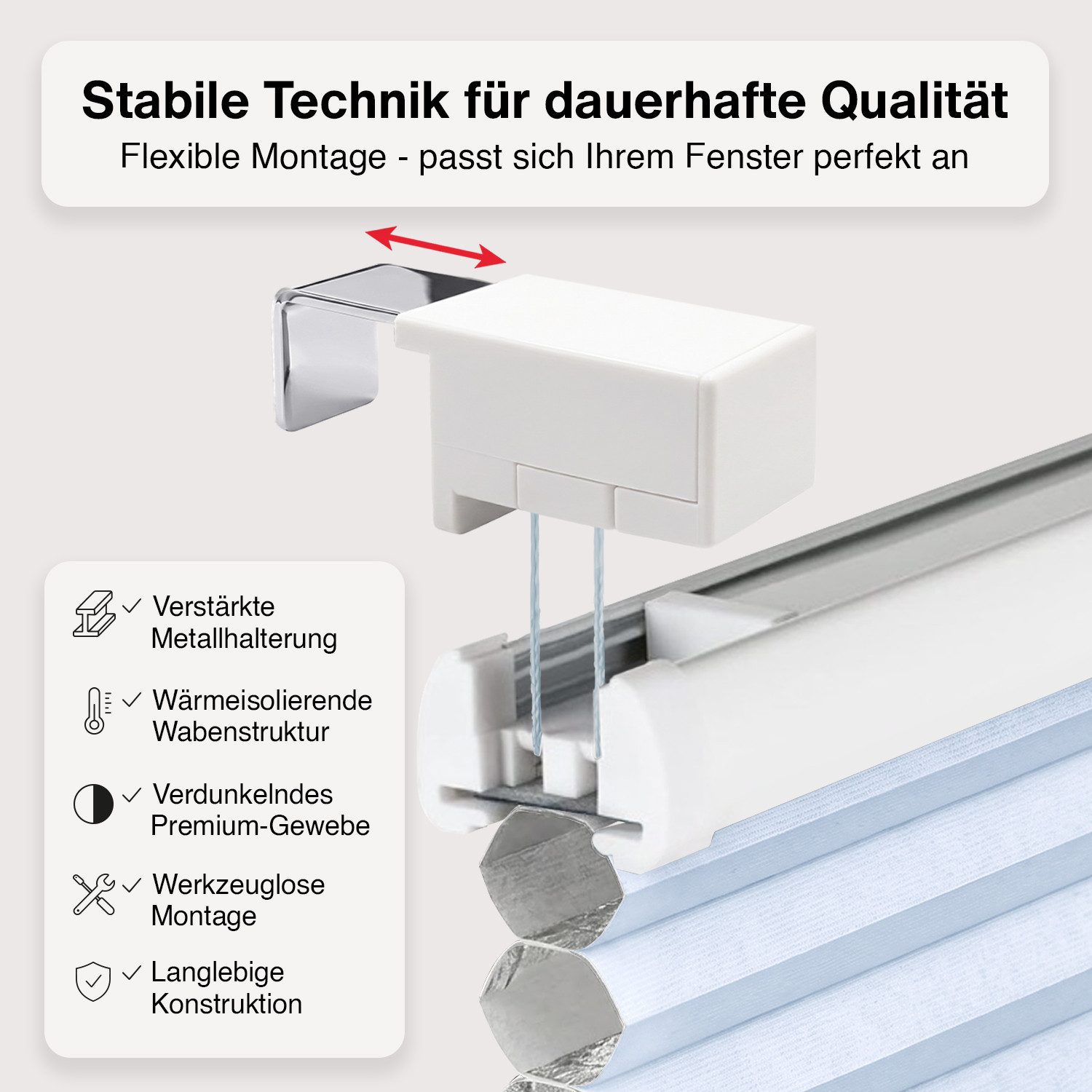 Rikmani Plissee Thermo Fensterplissee ohne Bohren, Weiß, 40x110, verdunkelnd, Klemmfix, Langlebige Premium-Qualität, Thermo Plissee – Bild 4 von 5