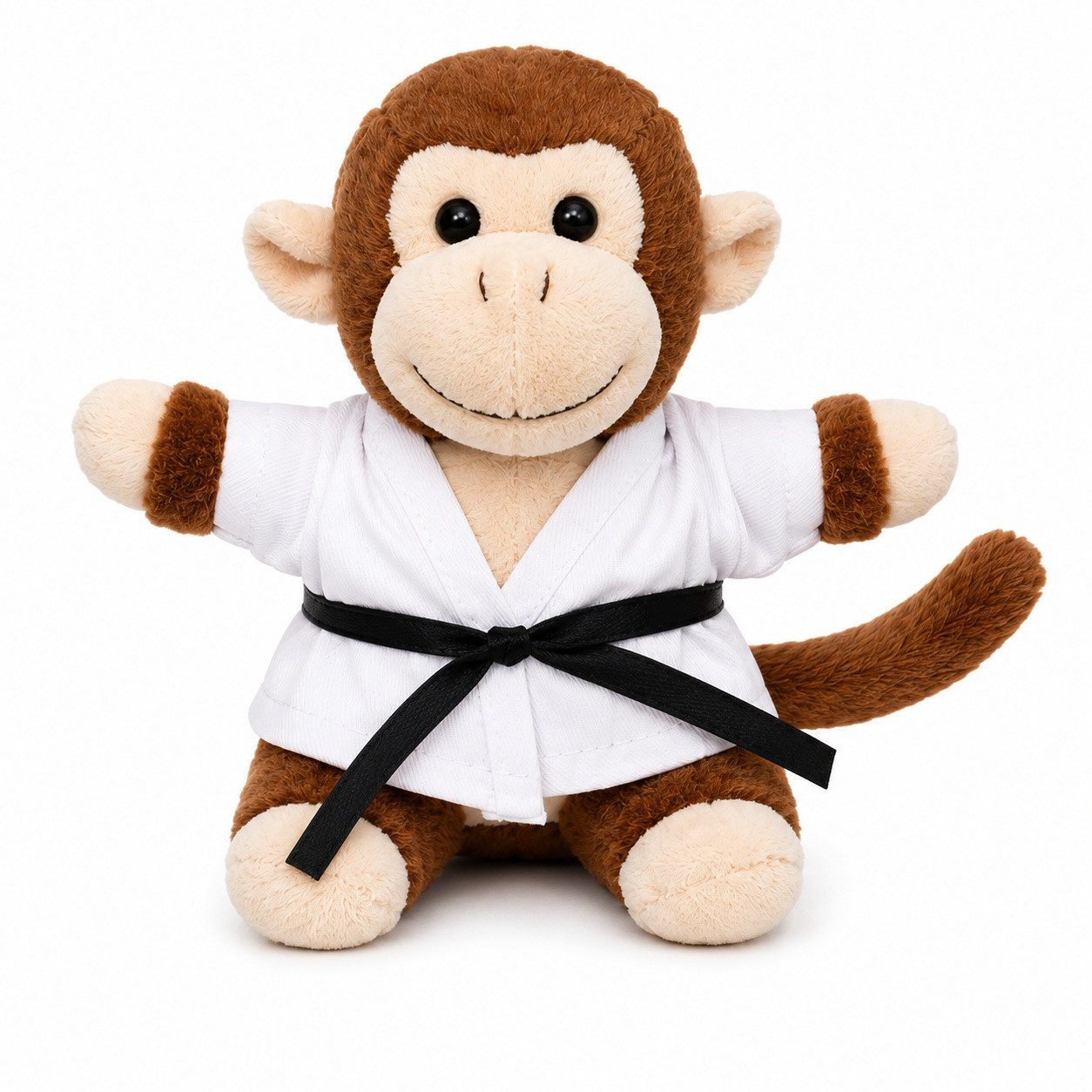 BAY-Sports Plüschfigur Affe Ludwig Plüschtier Stofftier Kampfsport Karate Kickboxen Taekwondo (Edle Ausführung), 17 cm, Judo MMA Geschenk Teddy Teddybär mit Karateanzug Black Belt