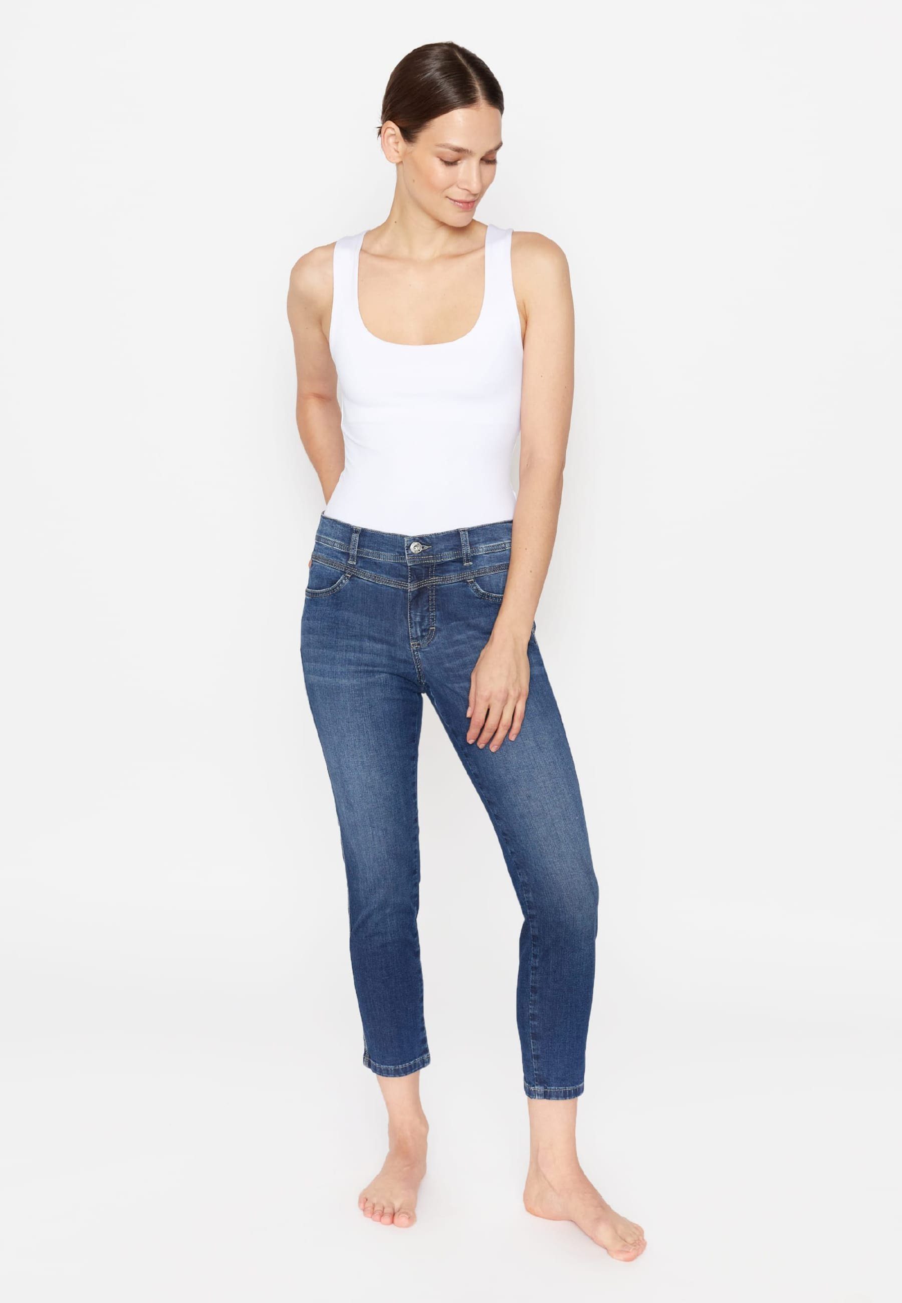 4-Pocket-Jeans Ornella ANGELS Modern Label-Applikationen 7/8-Jeans blau mit
