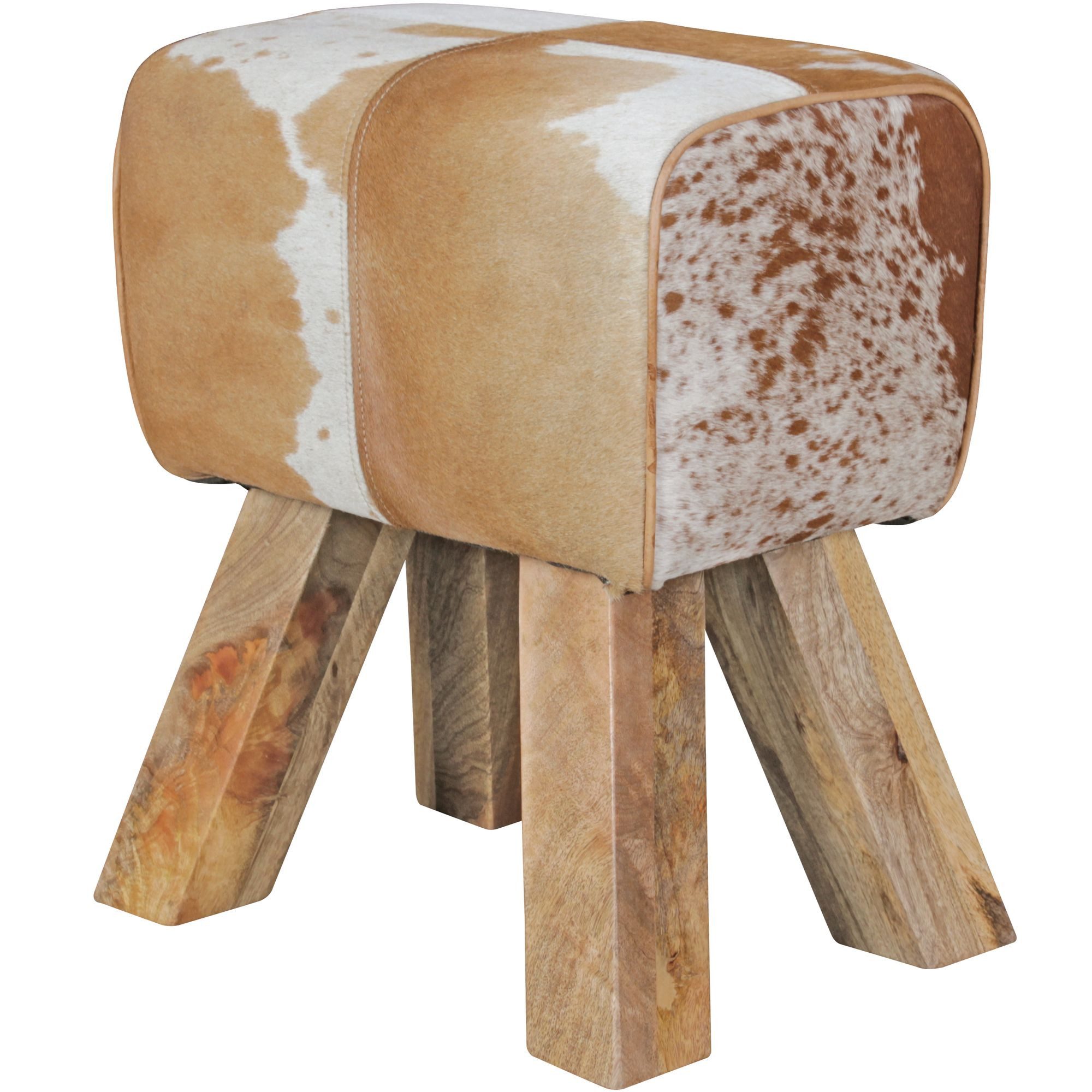 KADIMA DESIGN Sitzhocker Design Turnbock Sitzhocker Ziegenfell Braun / Weiß 40 x 30 x 47 cm (Beistellhocker Fußhocker), Turnhocker Hocker Fellhocker Springbock