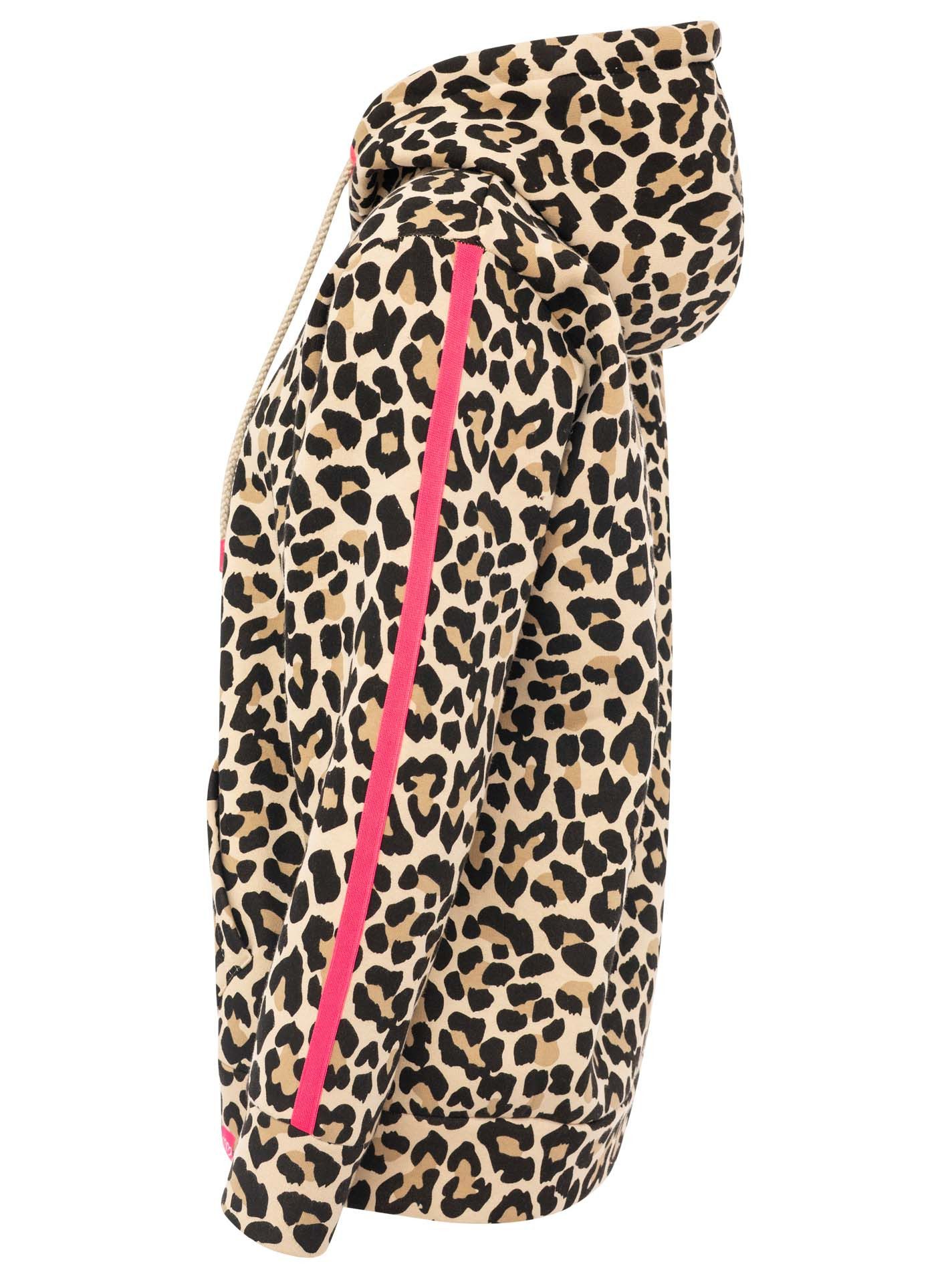 Zwillingsherz Kapuzensweatjacke "Leo Stripe" Leomuster, pinker Streifen am Arm, Kapuze mit Kordel, Tasche, Zipper – Bild 5 von 5