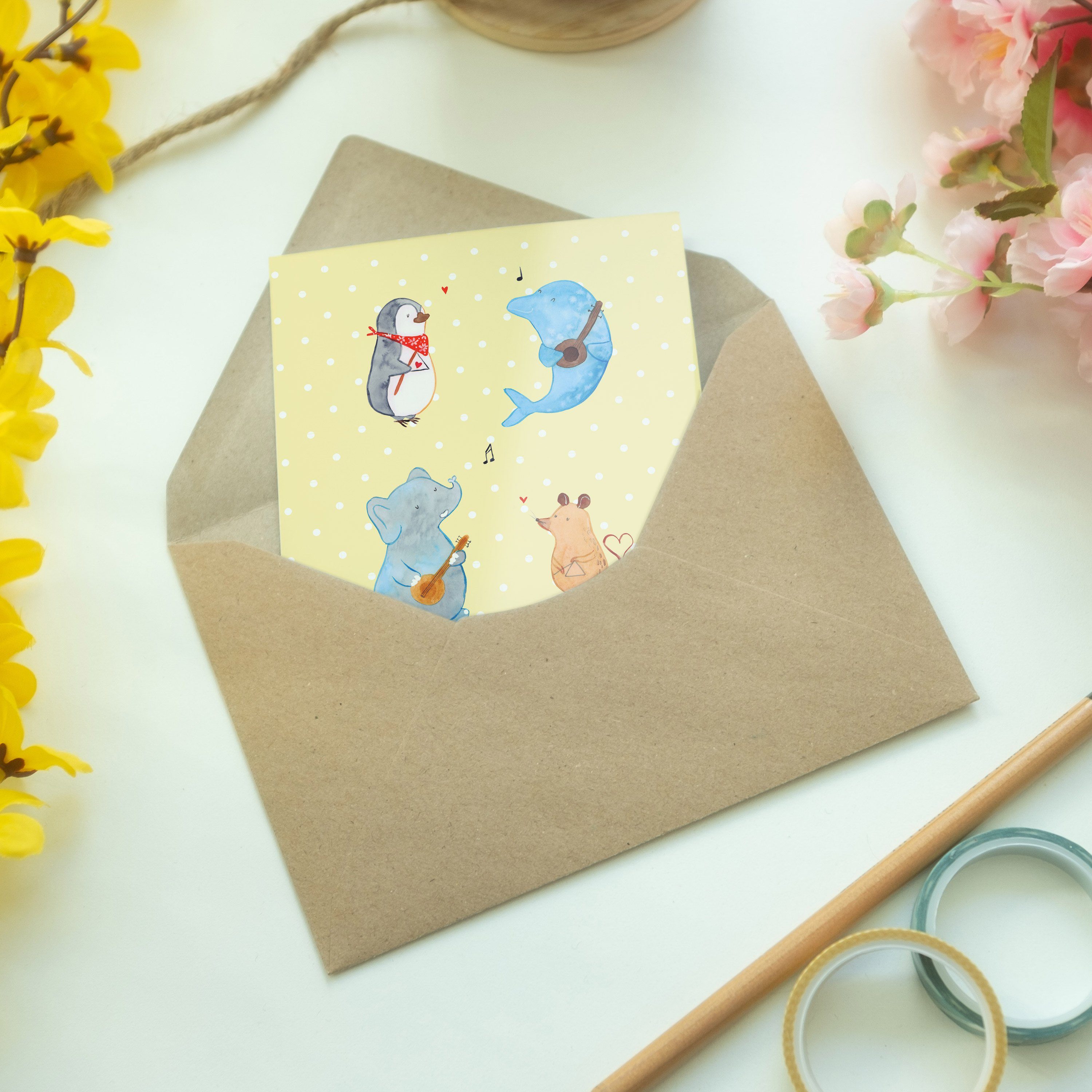 - Ein Geburtstagskarte, Geschenk, Big Panda - Klappkarte, & Gelb Mr. Mrs. Band Grußkarte Pastell