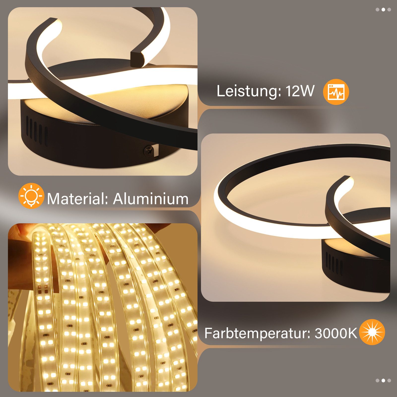 Nettlife LED Deckenleuchte Wohnzimmer Modern Schwarz günstig online kaufen