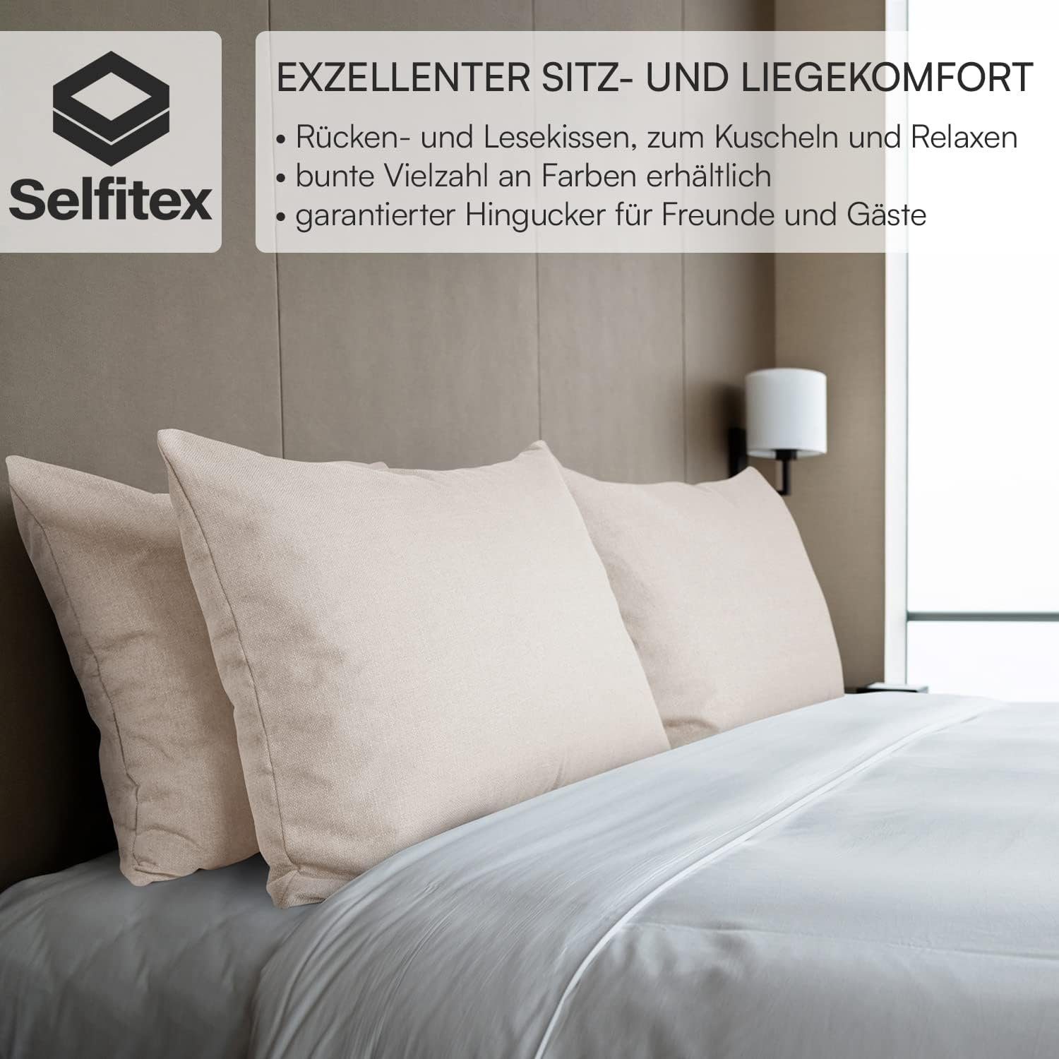 Selfitex Dekokissen XXL 60x80 Beige kuschelweiches Füllkissen Bett oder Polster als jeglicher Couch, Lesekissen, für Sofakissen, Art inkl. Rückenkissen