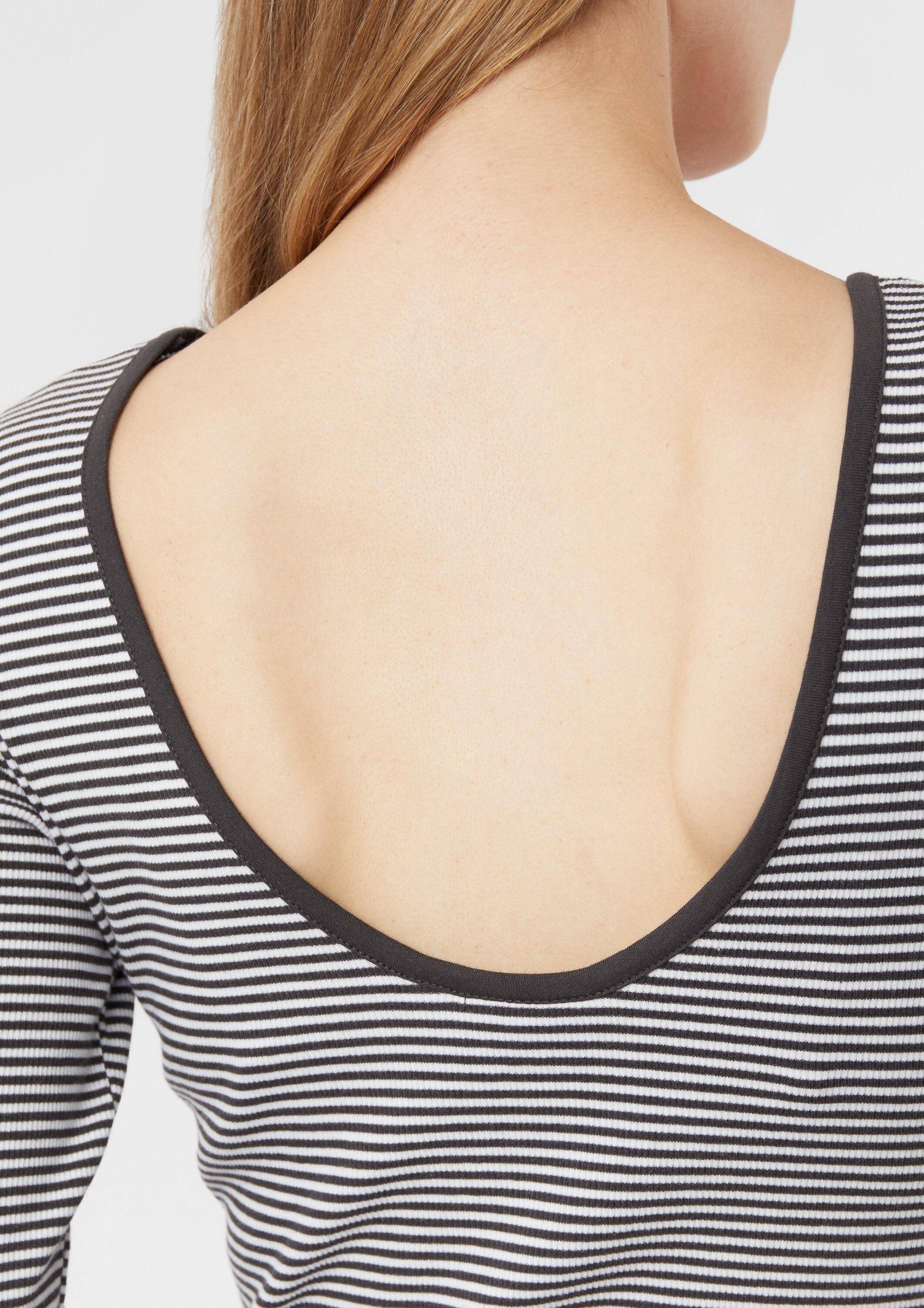 comma Langarmshirt T-Shirt Ringelshirt aus Rippware mit femininem Rückenausschnitt